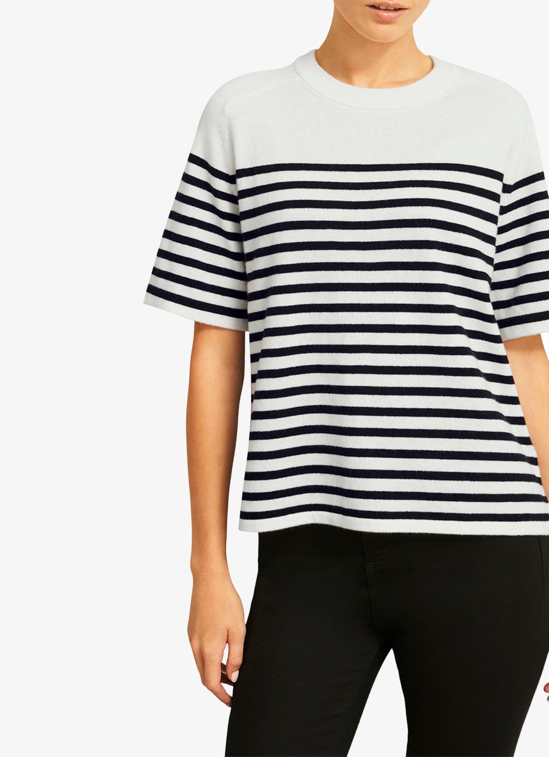 Hobbs Demi fijngebreid T-shirt in kasjmierblend met streepprint - detail gebroken wit