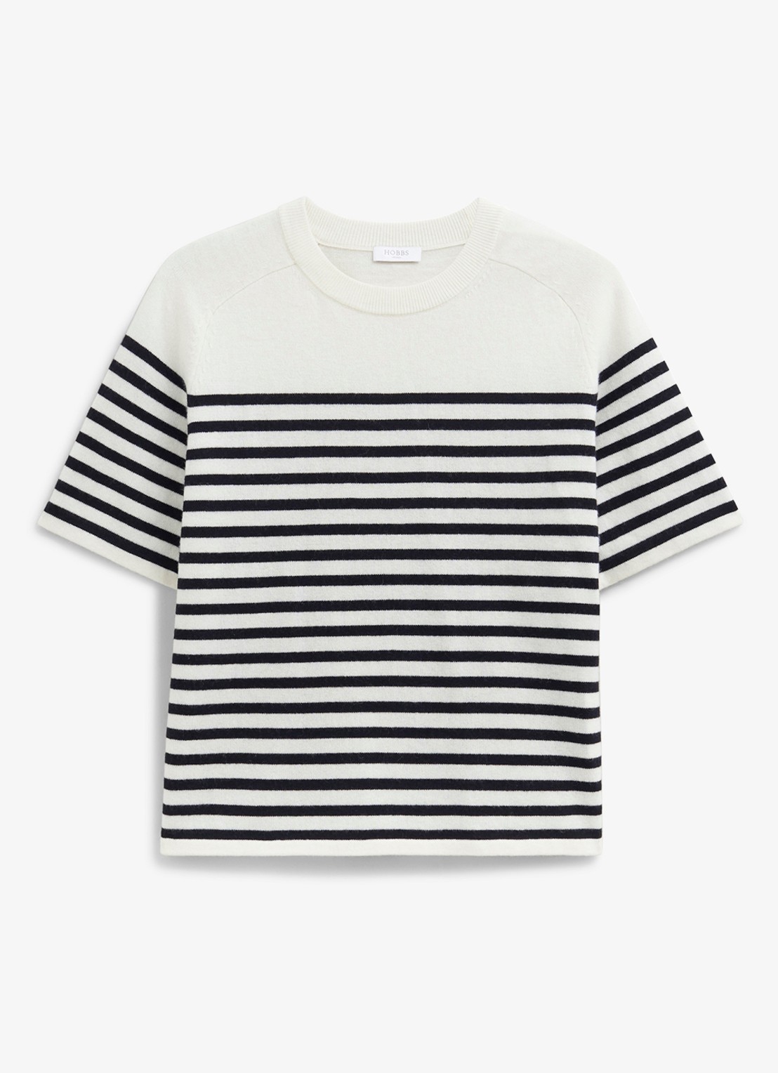 Hobbs Demi fijngebreid T-shirt in kasjmierblend met streepprint - voorkant 4 gebroken wit