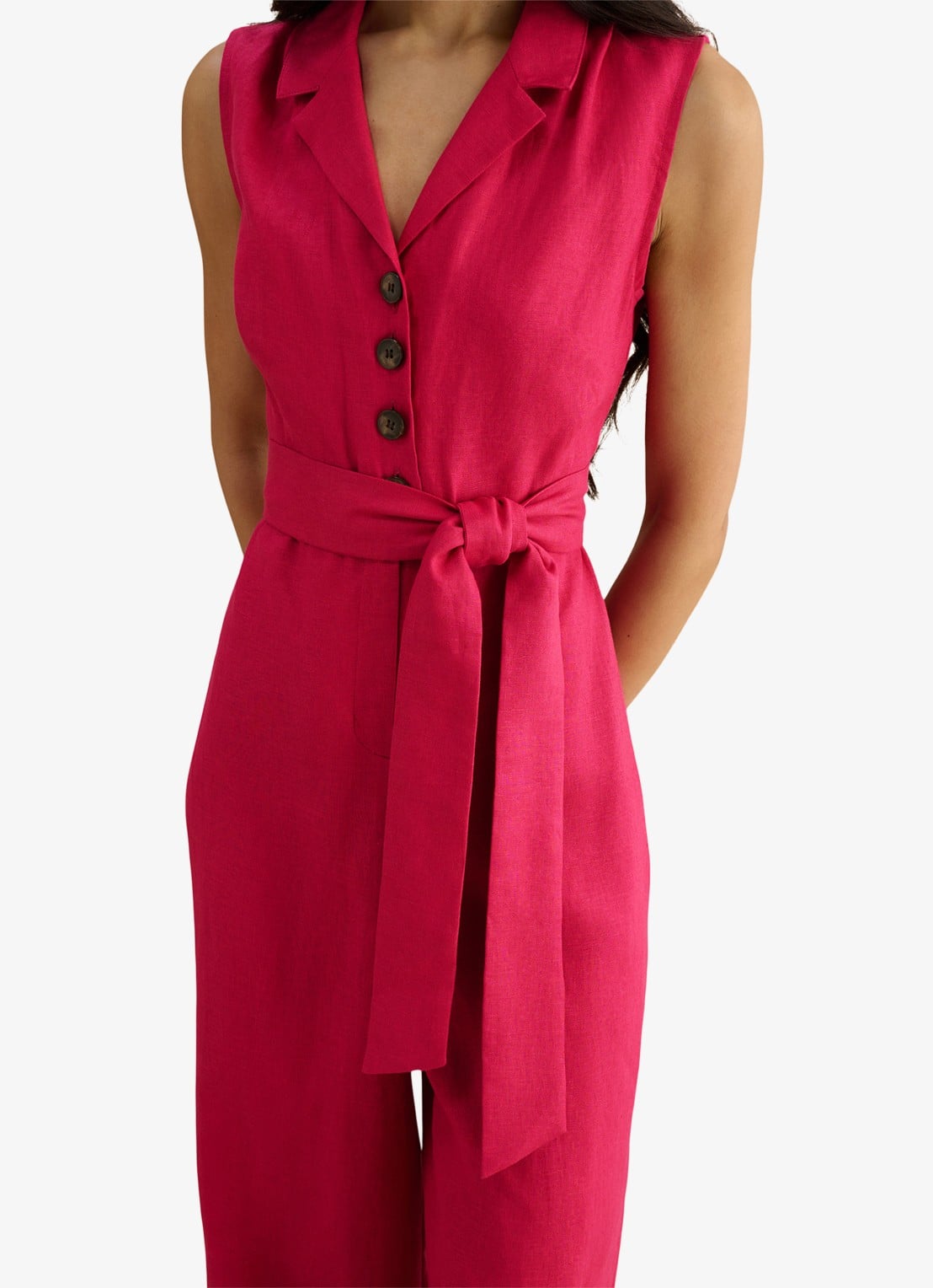 Hobbs Destiny wide fit jumpsuit van linnen met strikceintuur - detail 3 kersenrood
