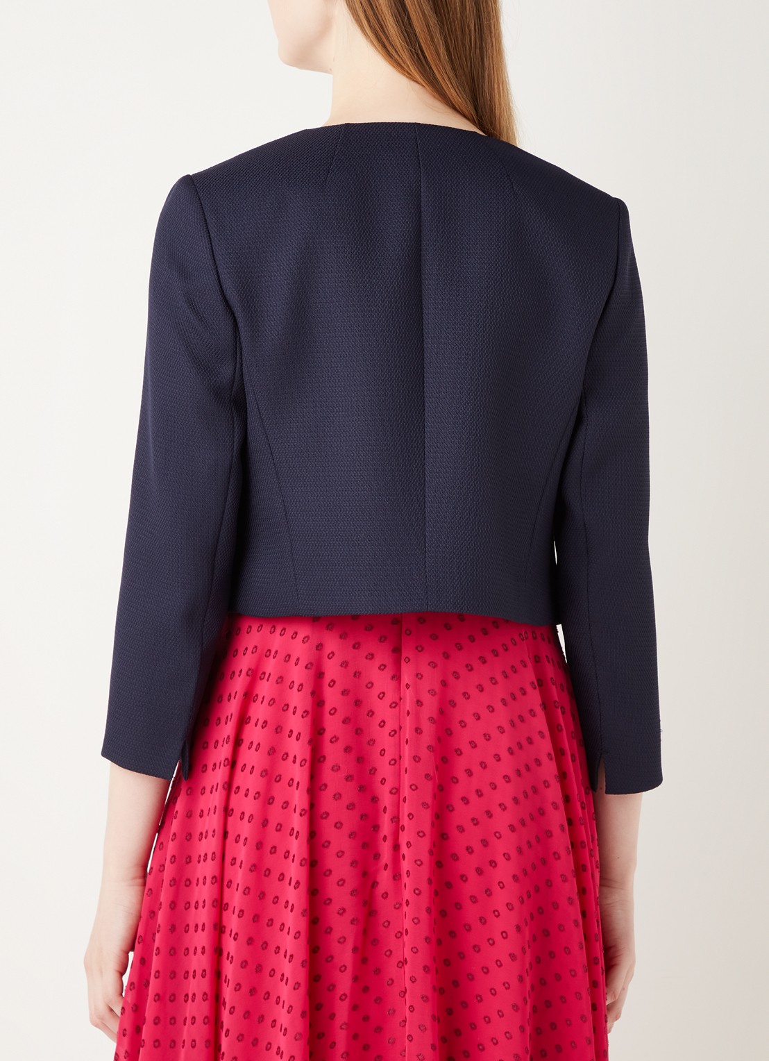 Hobbs Elize cropped blazer met structuur - achterkant 4 donkerblauw