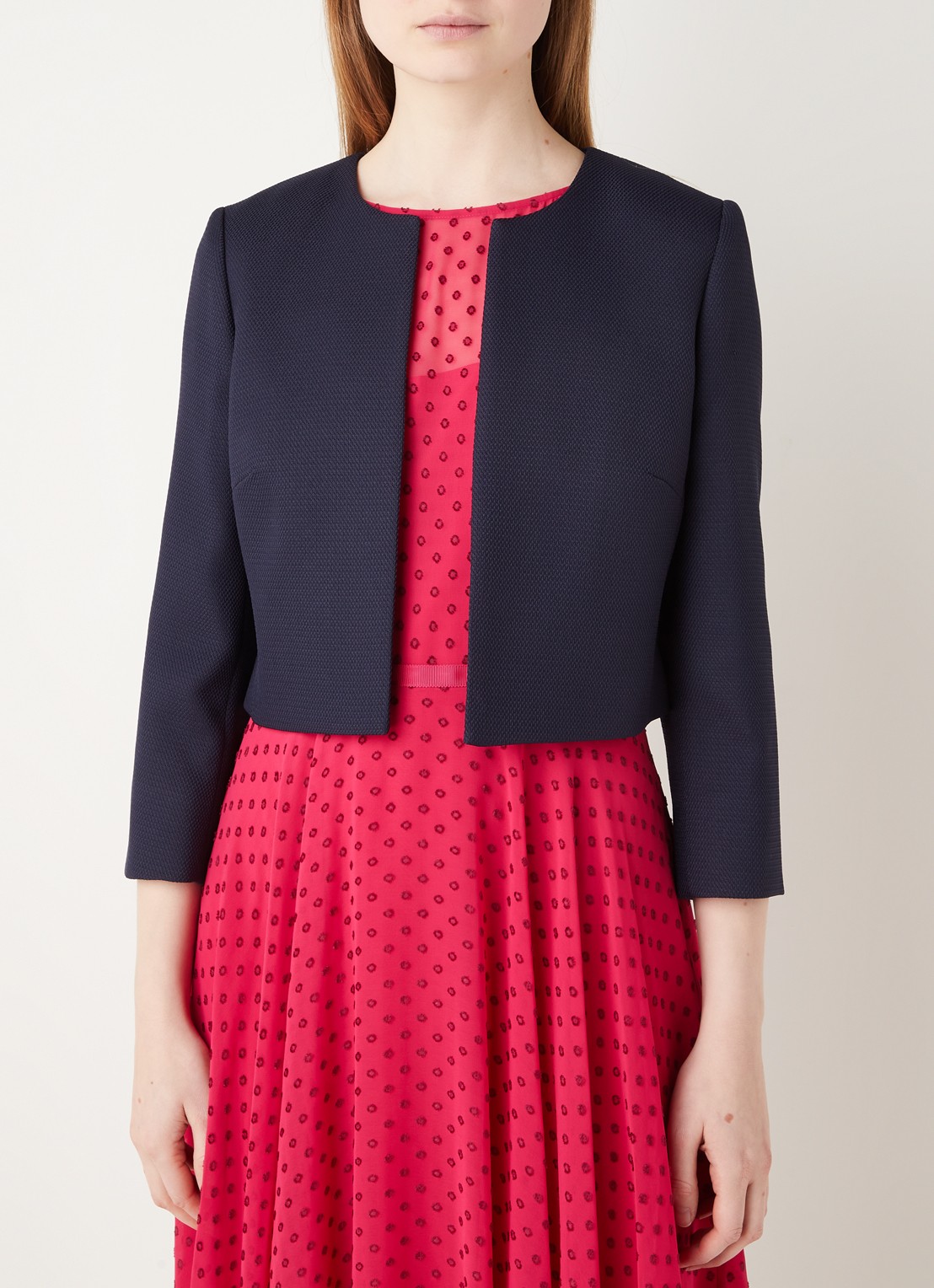 Hobbs Elize cropped blazer met structuur - detail 3 donkerblauw
