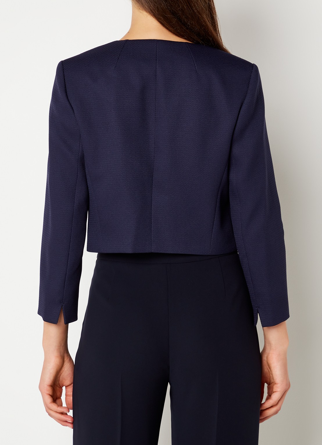 Hobbs Elize cropped blazer met structuur - achterkant 4 donkerblauw