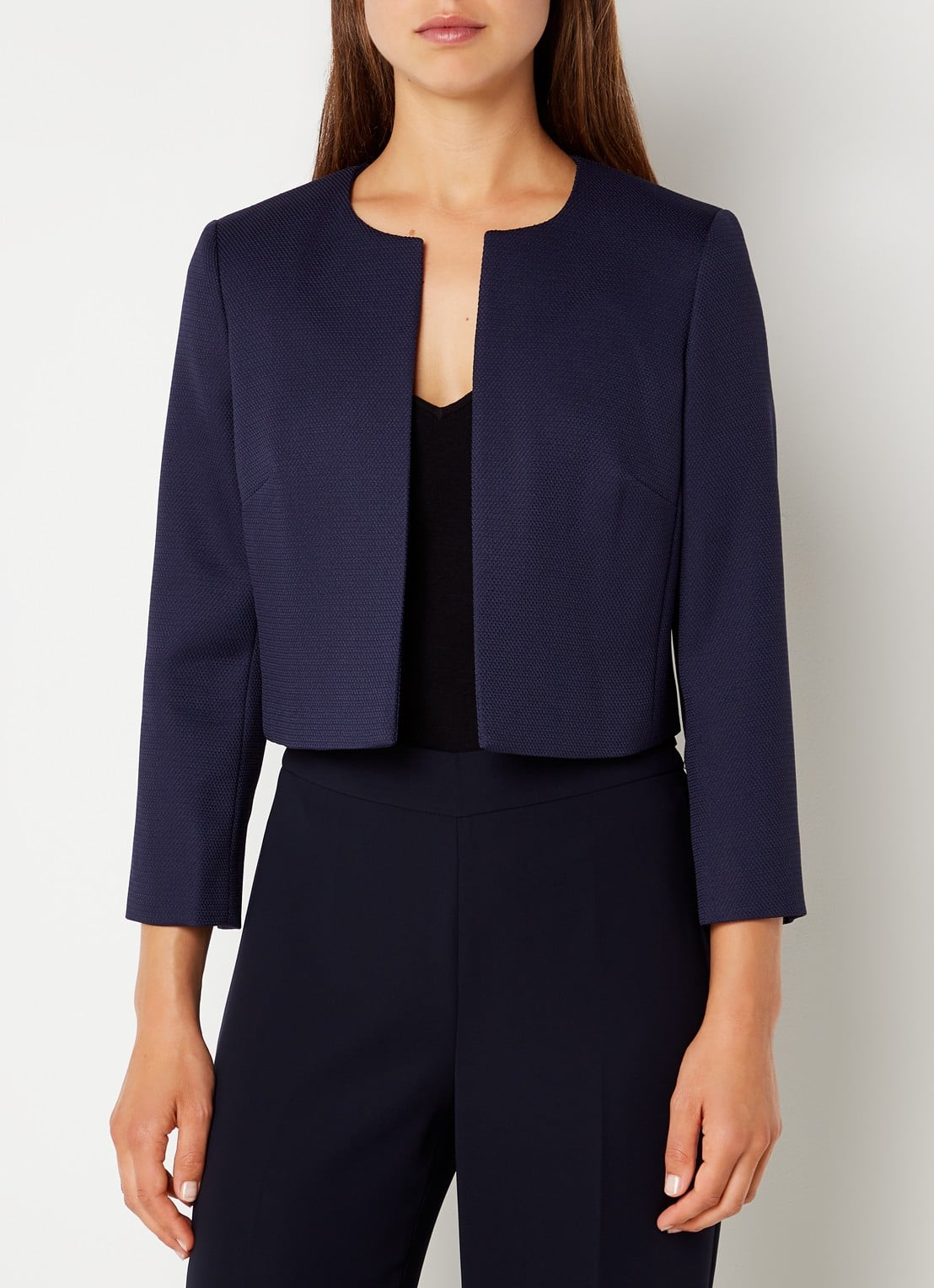 Hobbs Elize cropped blazer met structuur - detail donkerblauw