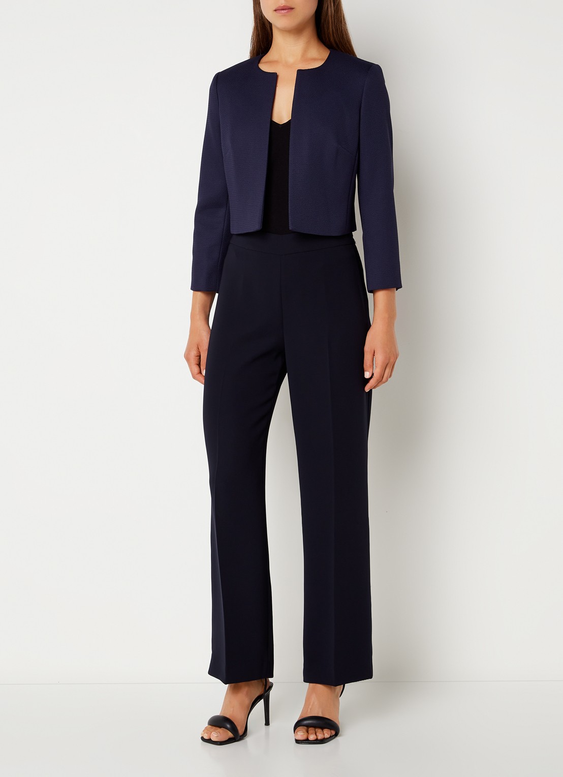 Hobbs Elize cropped blazer met structuur - voorkant 3 donkerblauw