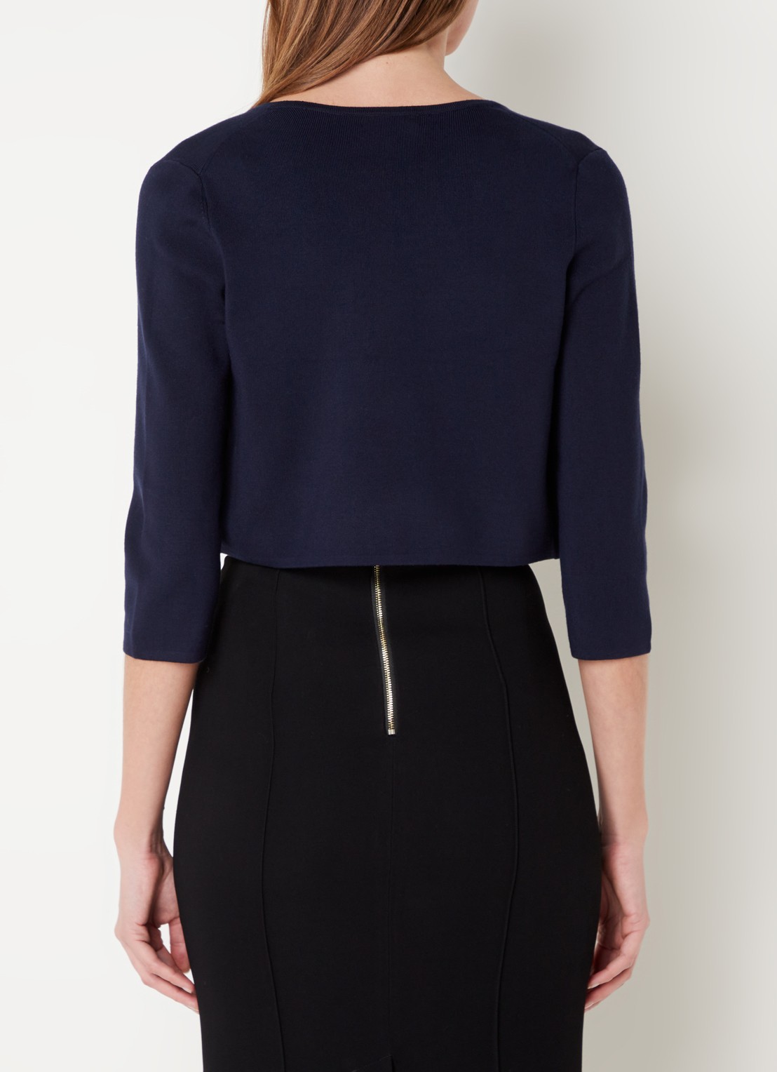 Hobbs Ella fijngebreid cropped vest   - achterkant 4 donkerblauw