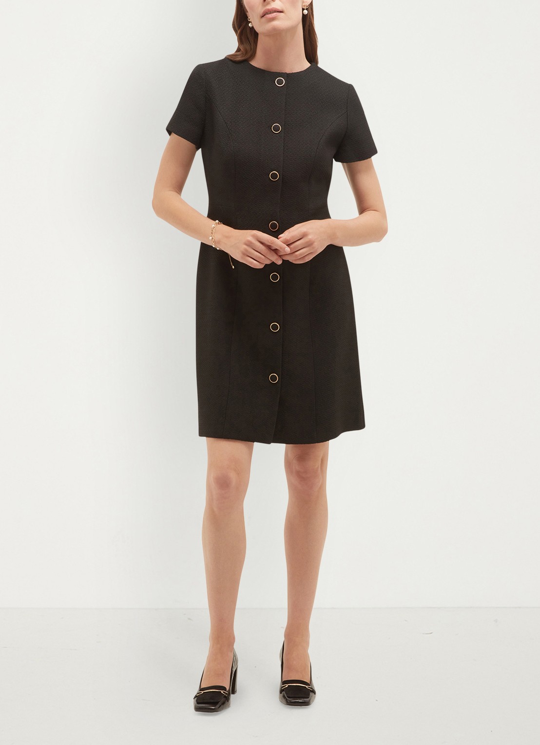 Hobbs Elowen mini jurk met knoopsluiting - voorkant 2 zwart