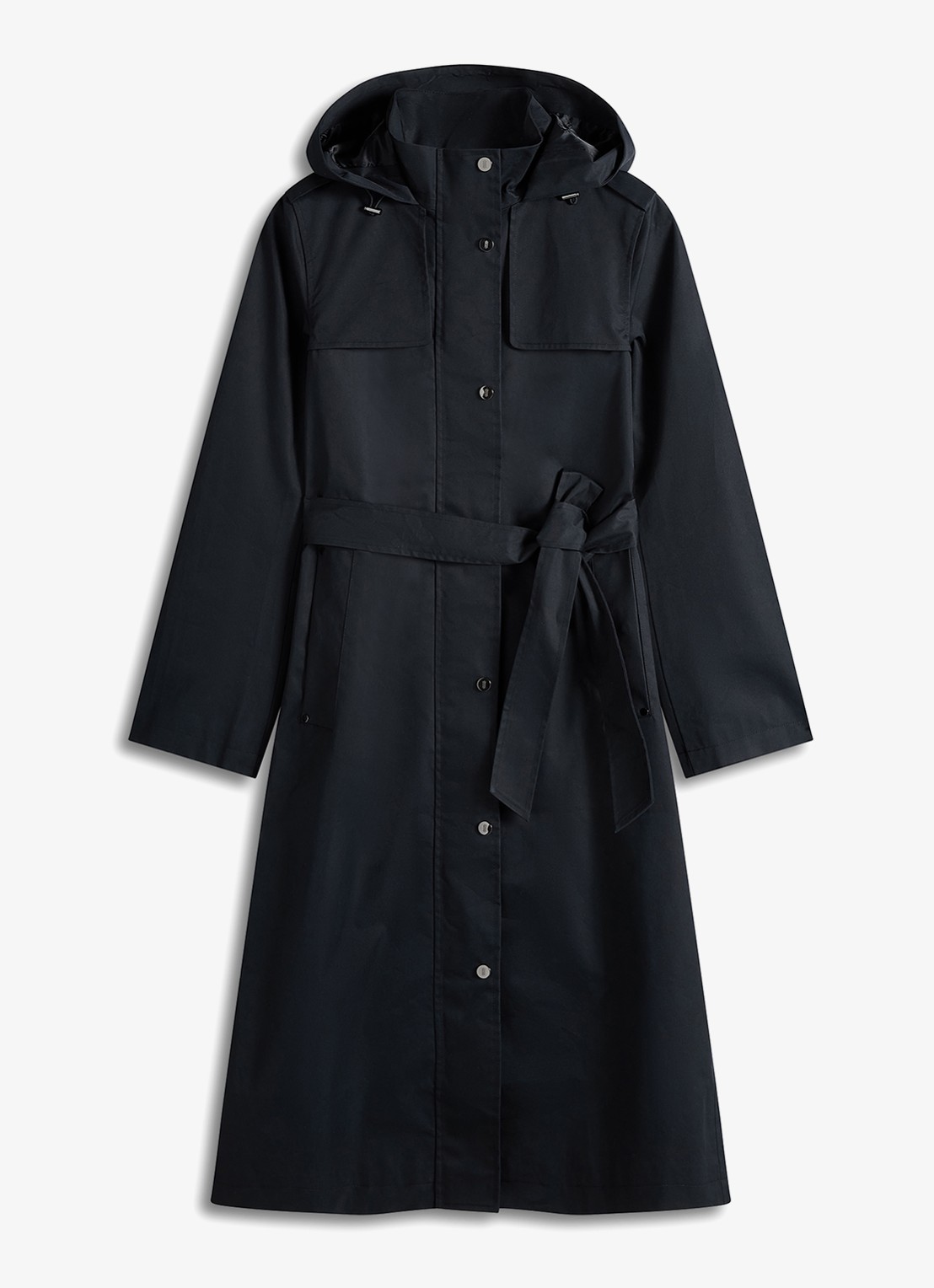 Hobbs Felicia regenjas met capuchon en steekzakken - voorkant donkerblauw