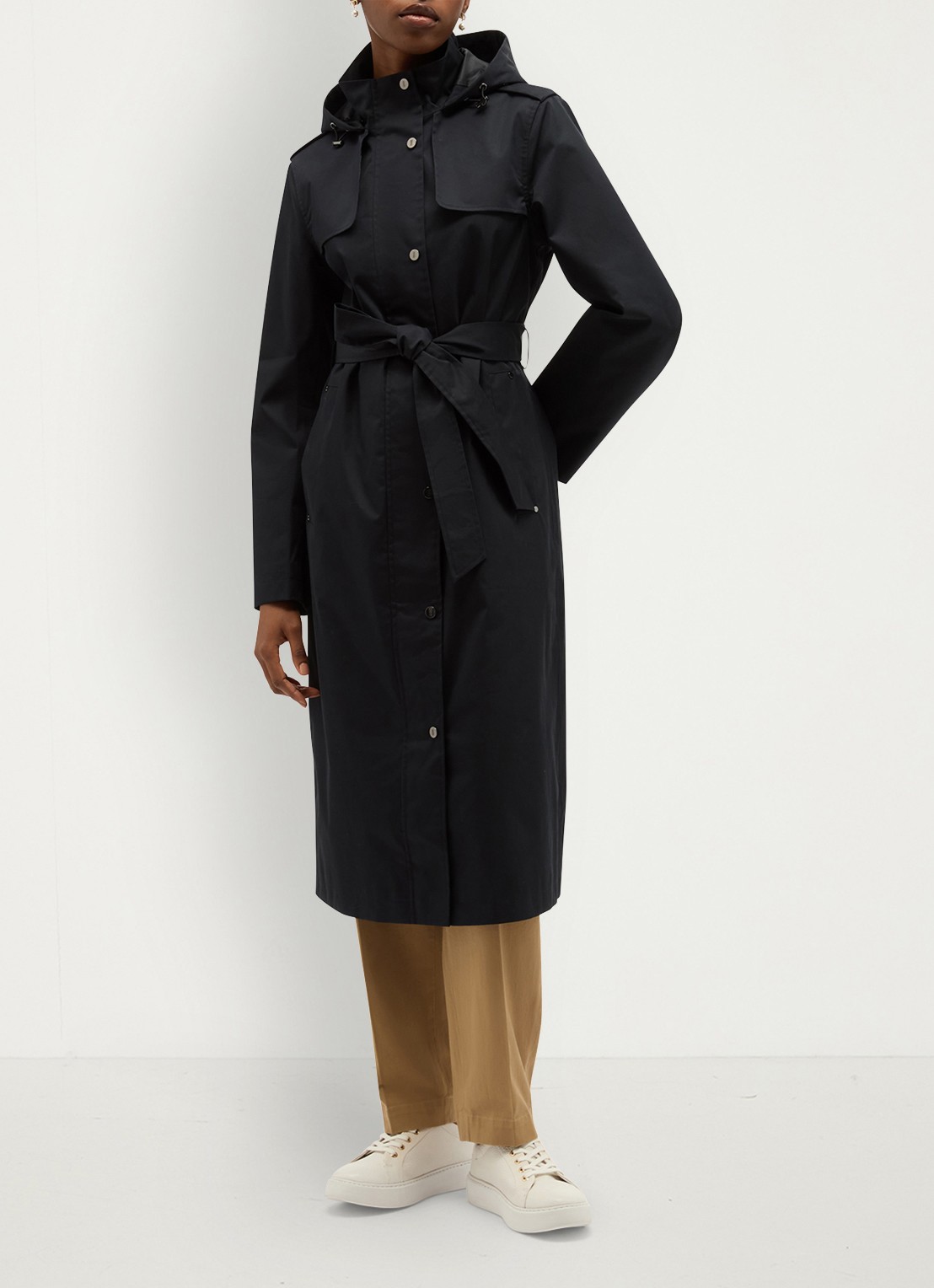Hobbs Felicia regenjas met capuchon en steekzakken - voorkant 2 donkerblauw