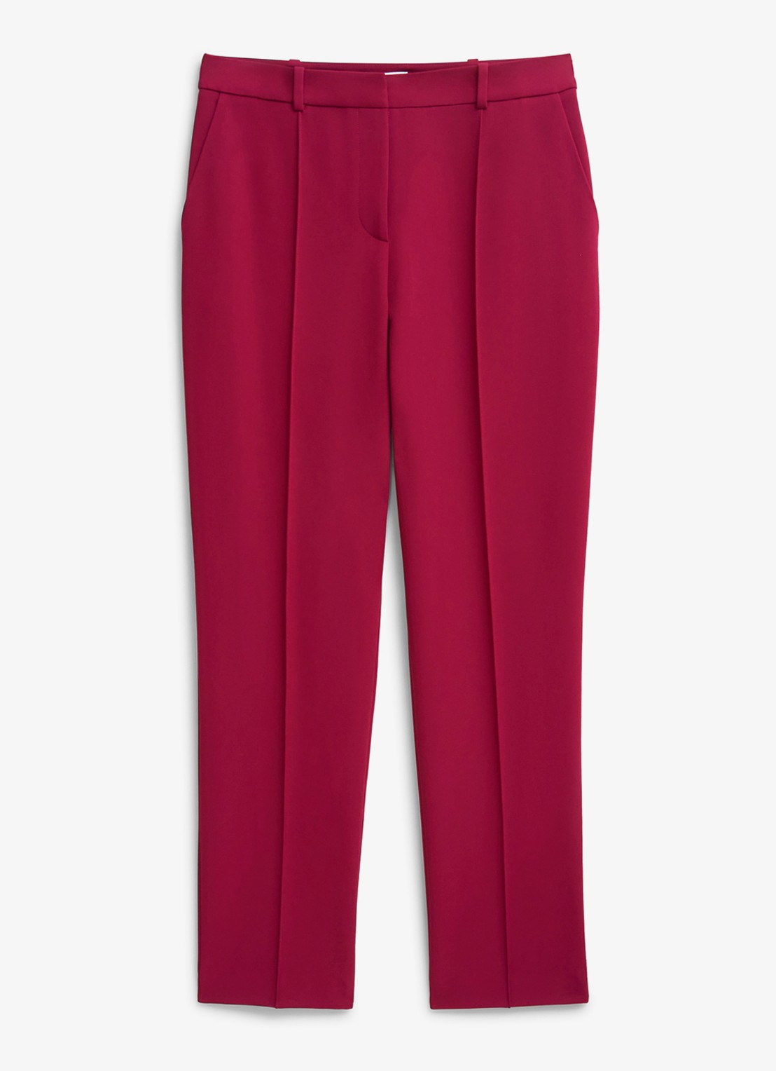 Hobbs Gemma mid waist straight fit pantalon met siernaad - voorkant cranberryrood