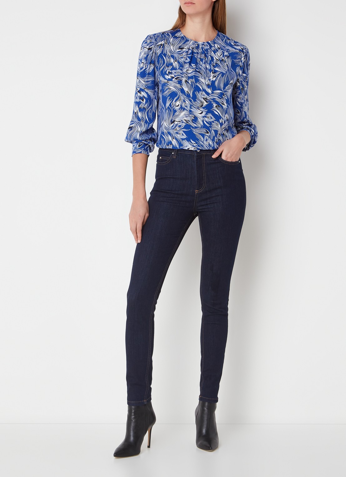 Hobbs Gia high waist skinny jeans met donkere wassing - voorkant 2 indigo
