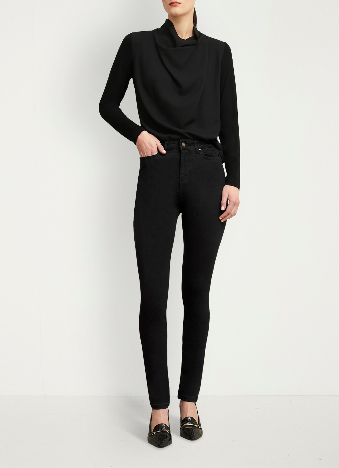 Hobbs Gia Sculpting high waist skinny jeans met gekleurde wassing - detail 7 zwart
