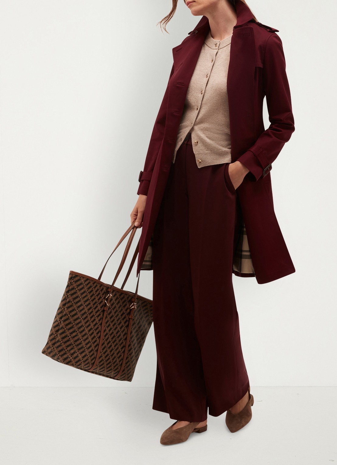 Hobbs Hadley high waist wide fit pantalon met steekzakken - detail aubergine