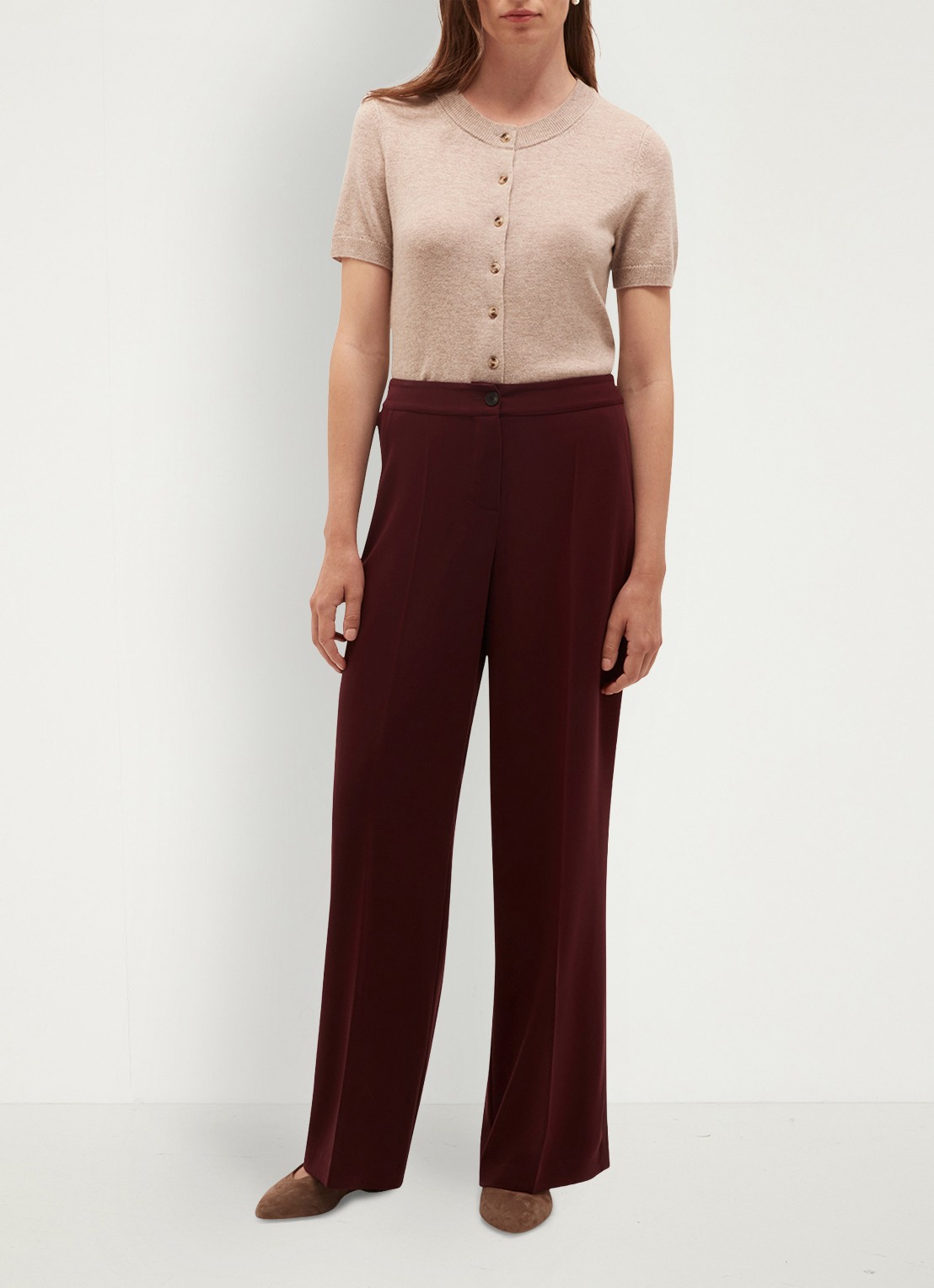 Hobbs Hadley high waist wide fit pantalon met steekzakken - voorkant 5 aubergine