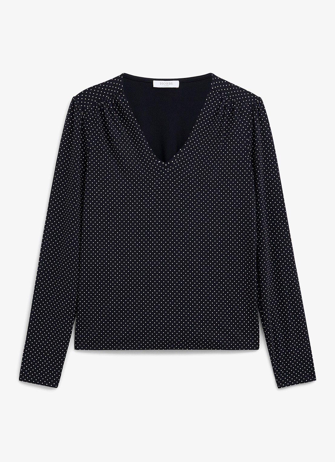 Hobbs Hannah top met v-hals en stippenprint - voorkant donkerblauw