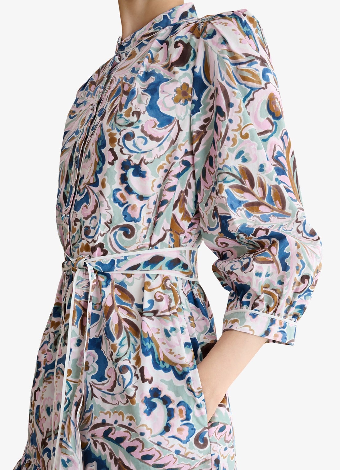 Hobbs Hope mini jurk met strikceintuur en print - detail 2 donkerblauw