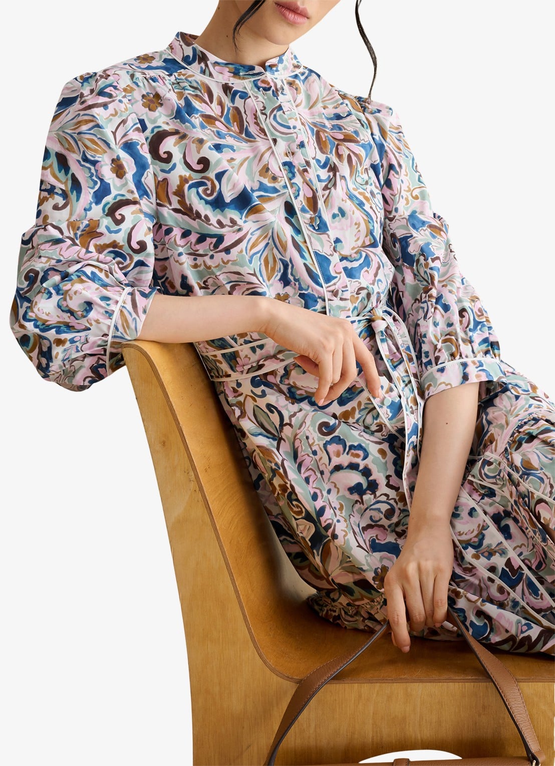 Hobbs Hope mini jurk met strikceintuur en print - detail 3 donkerblauw