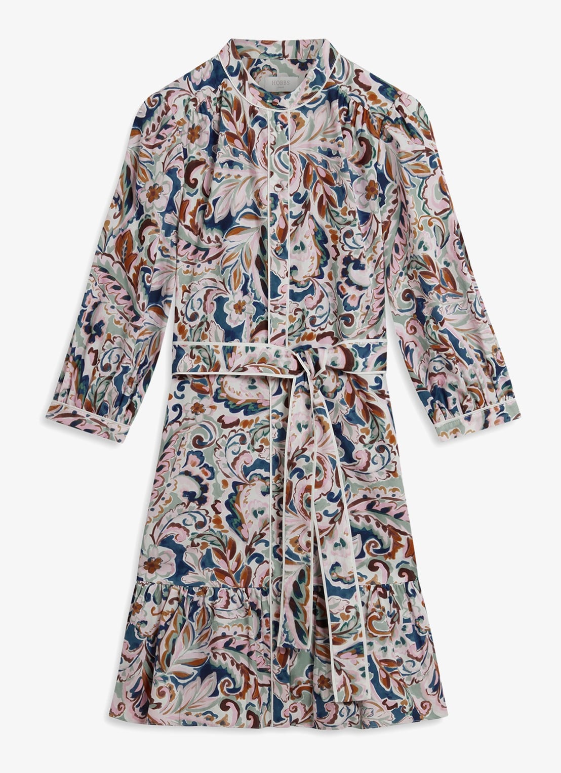 Hobbs Hope mini jurk met strikceintuur en print - voorkant 5 donkerblauw