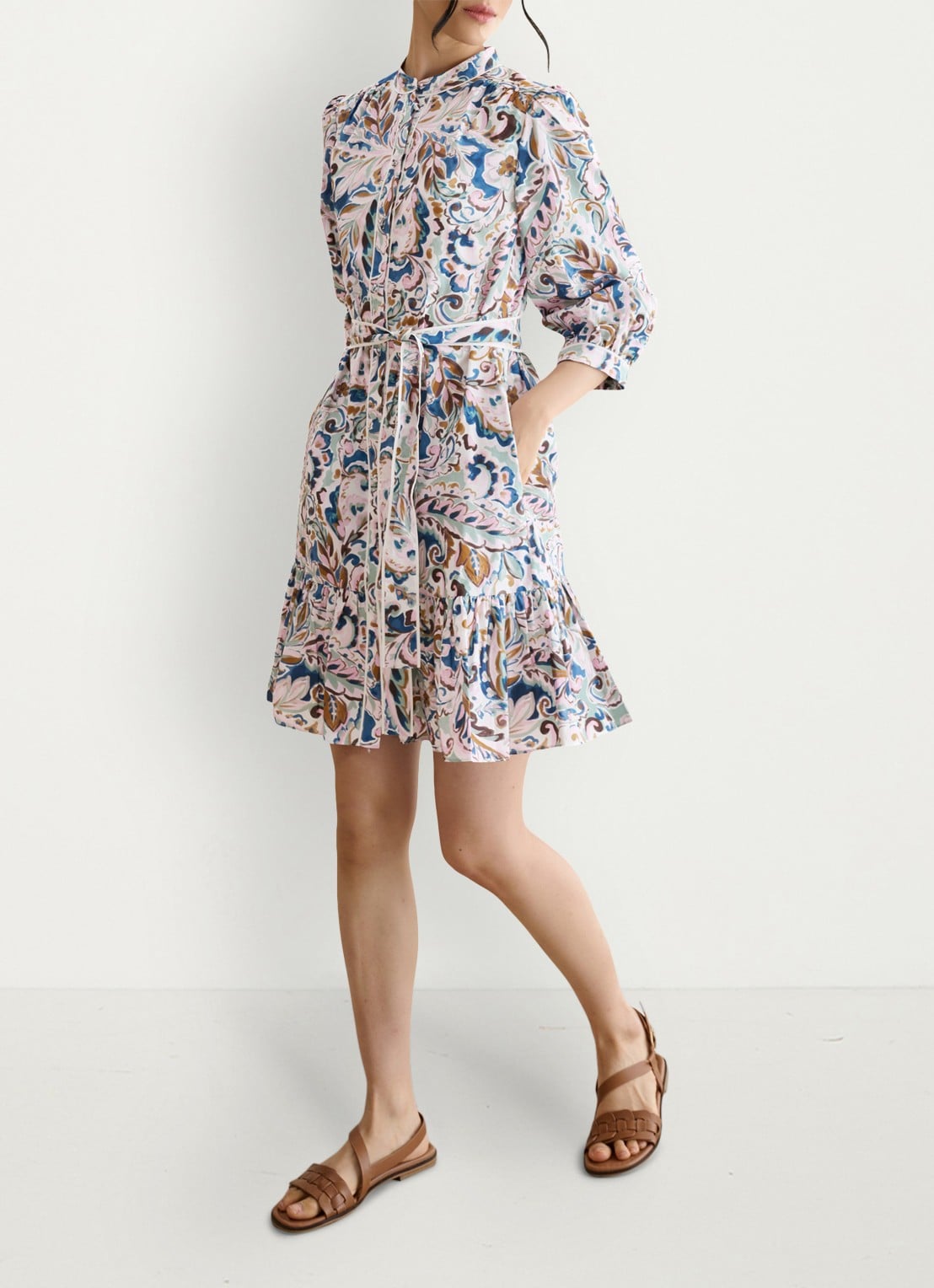 Hobbs Hope mini jurk met strikceintuur en print - voorkant 6 donkerblauw