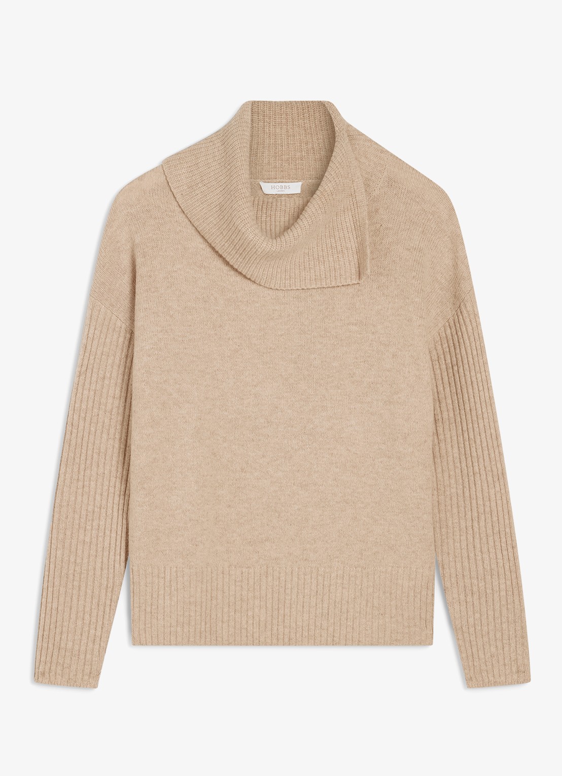 Hobbs Irene fijngebreide trui met watervalhals - voorkant 2 beige