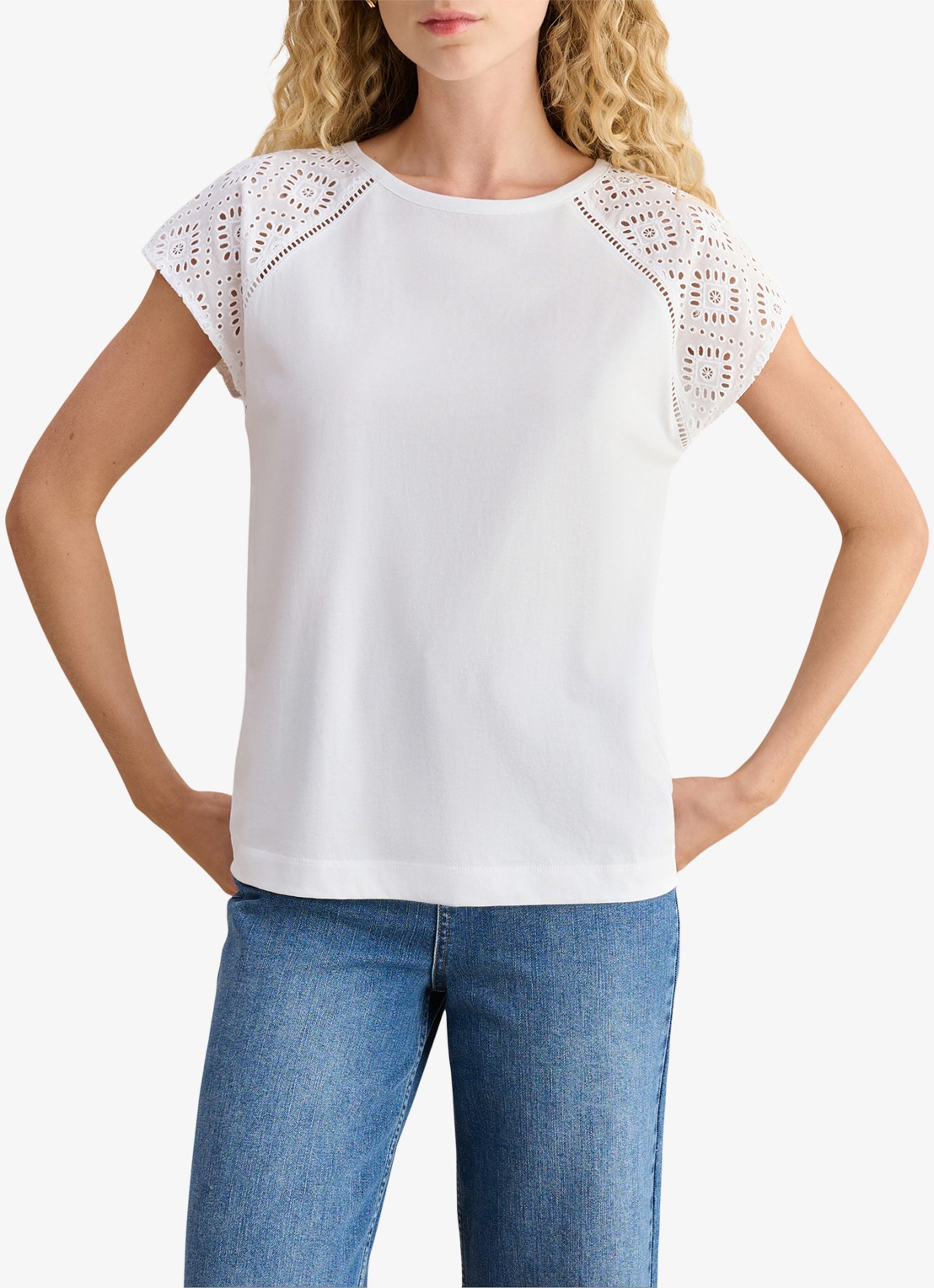 Hobbs Ivana T-shirt met broderie  - detail 3 wit
