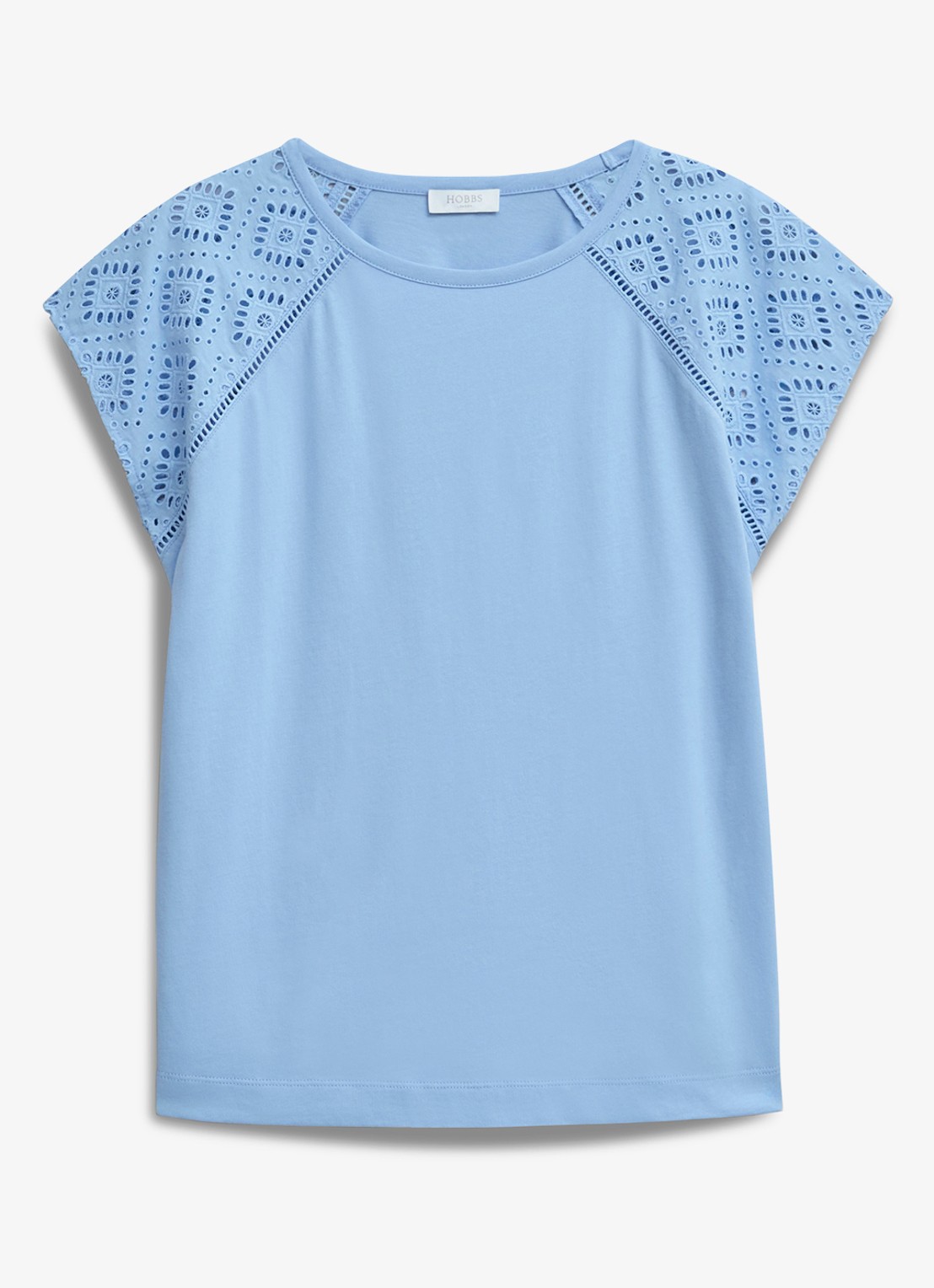 Hobbs Ivana T-shirt met broderie  - voorkant 3 lichtblauw