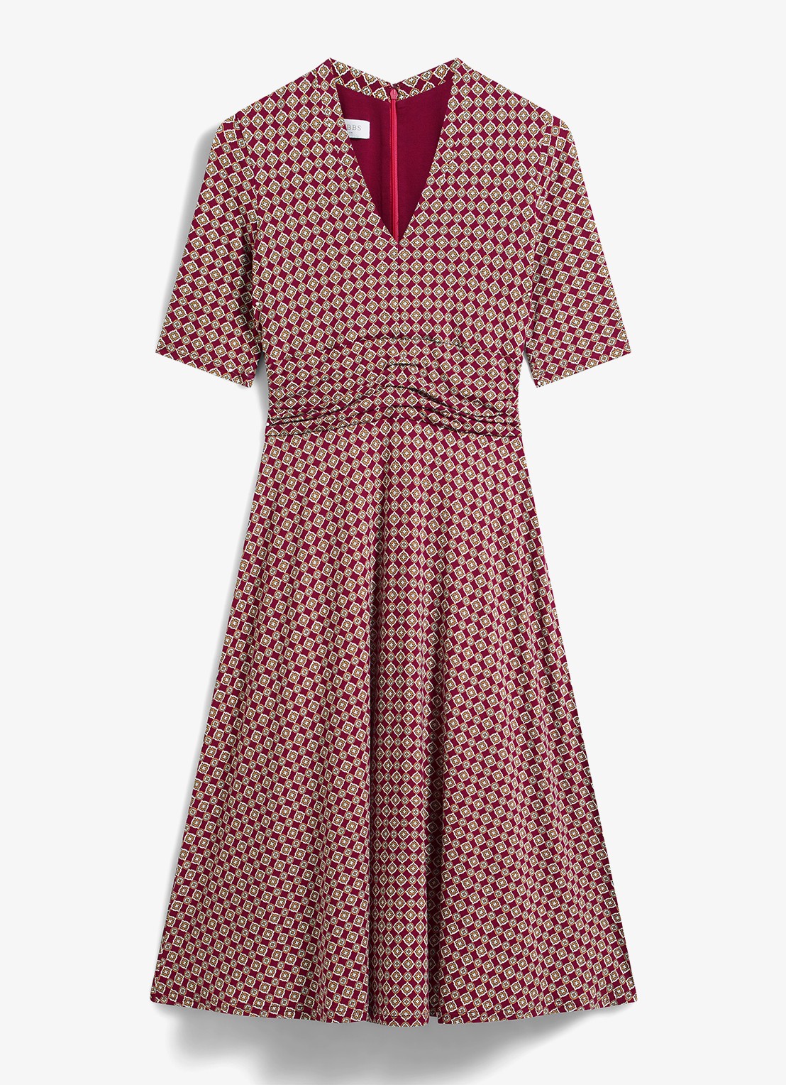 Hobbs Jaci midi jurk met grafische print - voorkant 2 rood