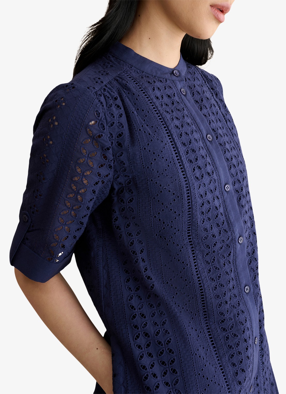 Hobbs Jasmine mini jurk met broderie - detail 2 donkerblauw