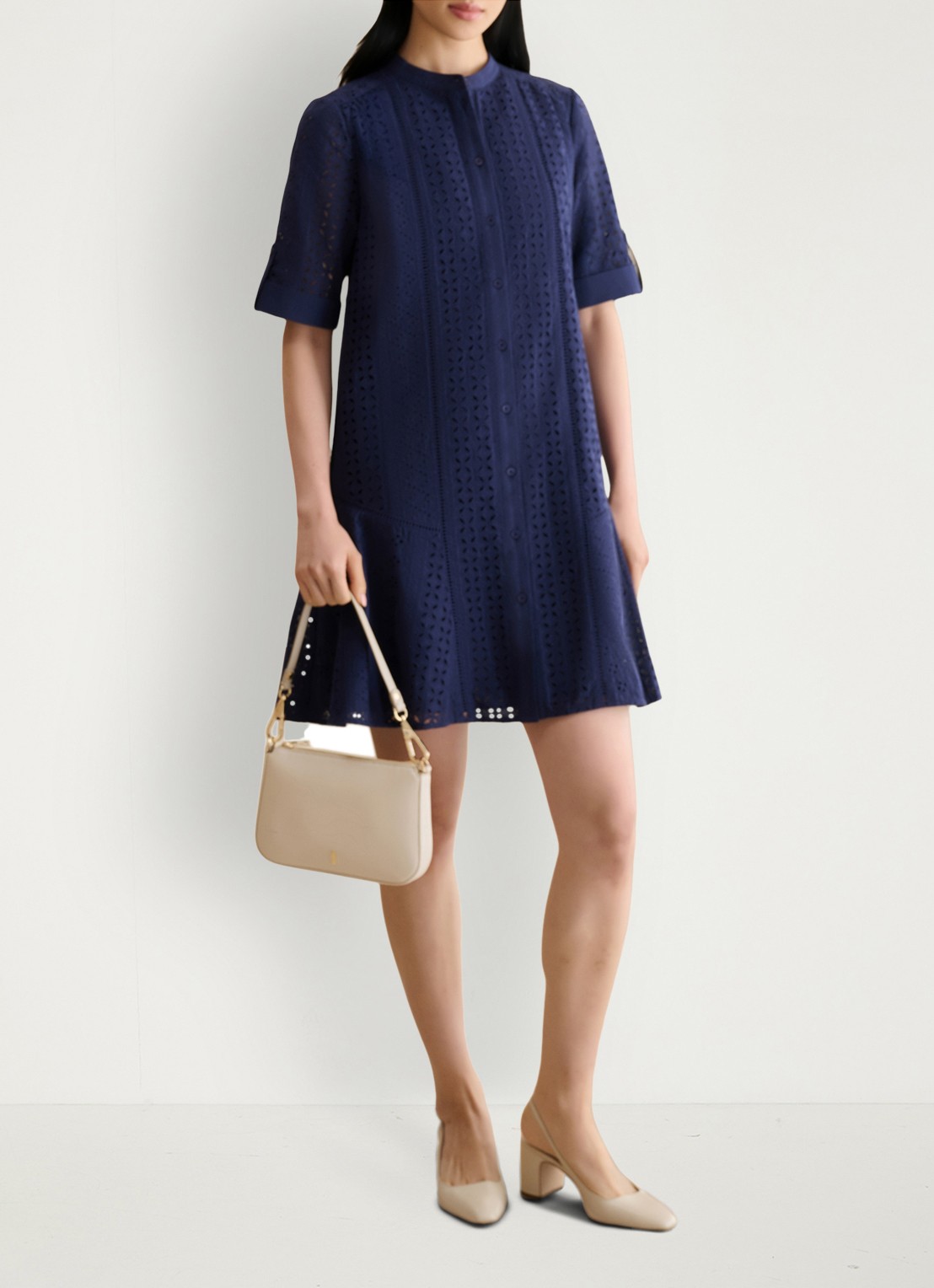 Hobbs Jasmine mini jurk met broderie - detail 3 donkerblauw