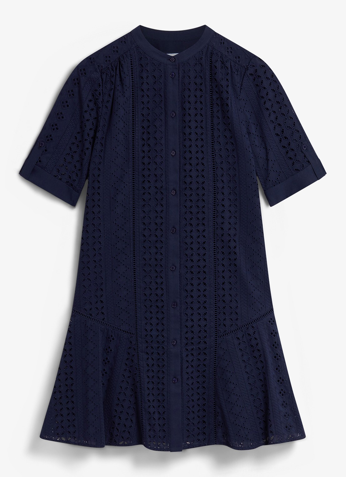 Hobbs Jasmine mini jurk met broderie - voorkant 4 donkerblauw