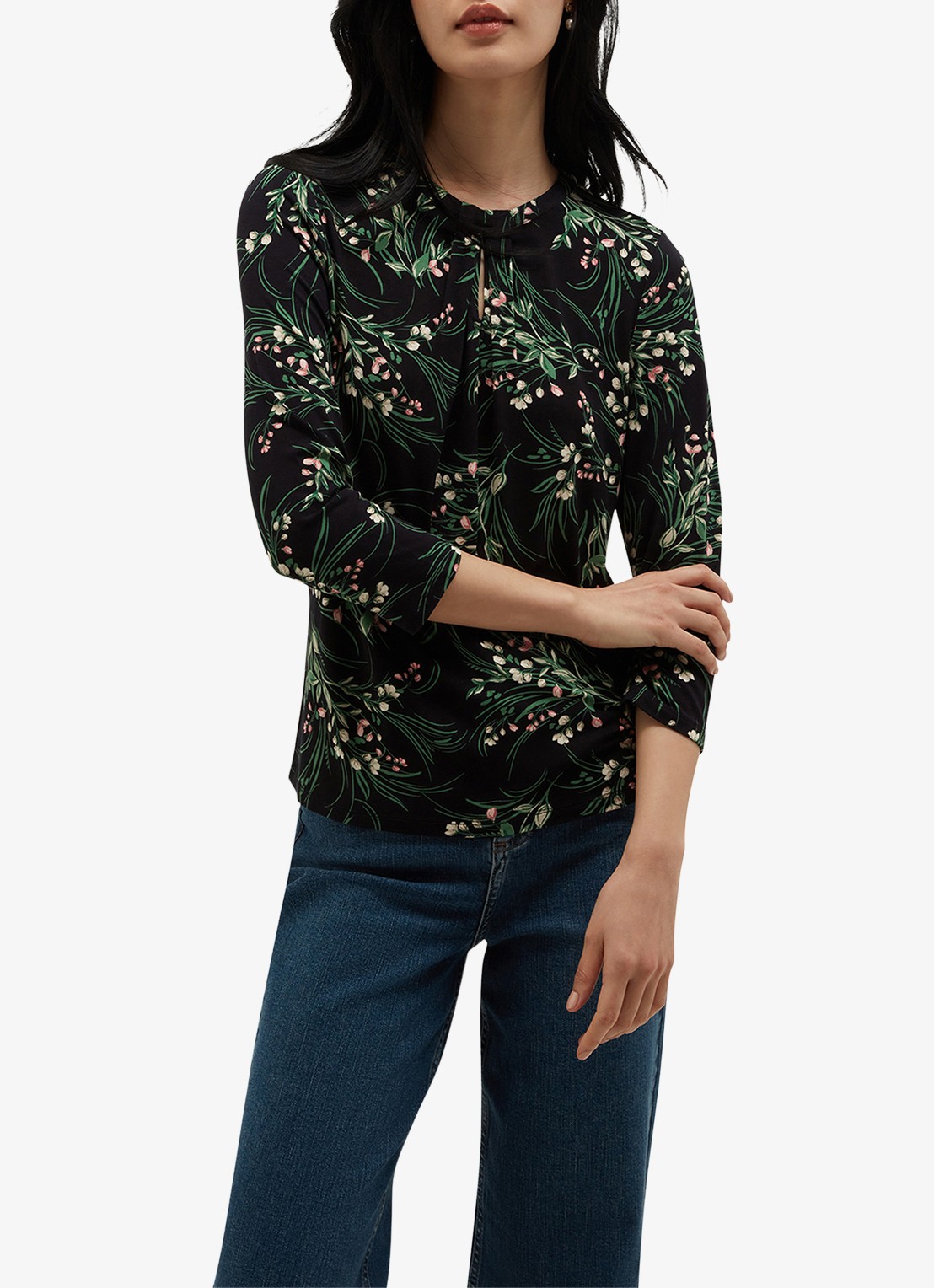 Hobbs Julia tuniek met bloemenprint - detail 2 donkerblauw