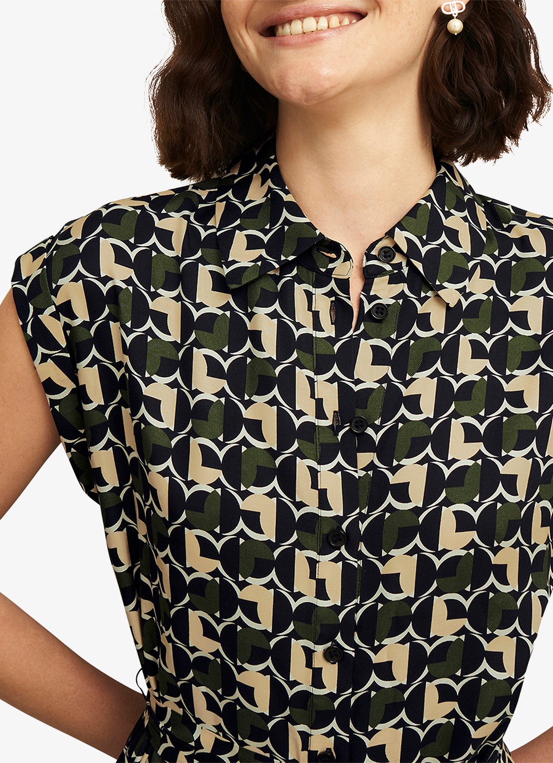 Hobbs Kalinda midi blousejurk met grafische print - detail 3 legergroen