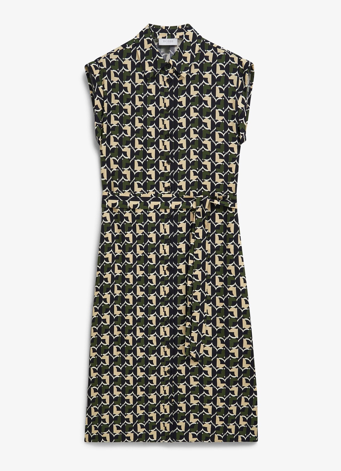 Hobbs Kalinda midi blousejurk met grafische print - voorkant legergroen
