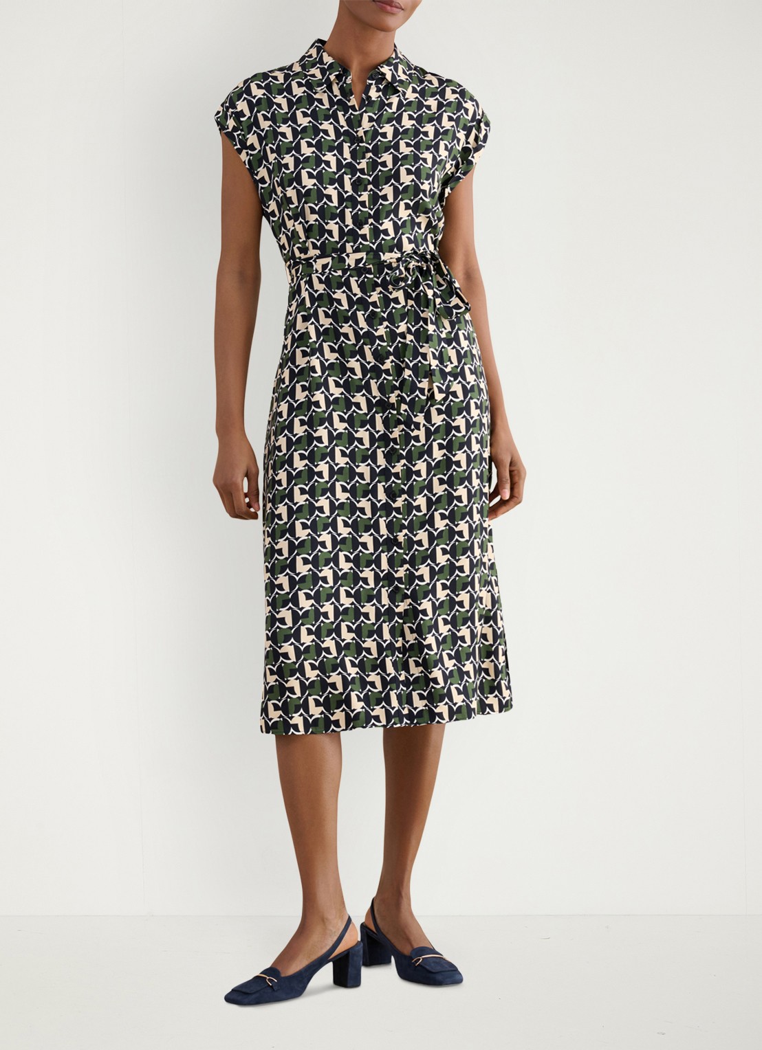 Hobbs Kalinda midi blousejurk met grafische print - detail 4 groen