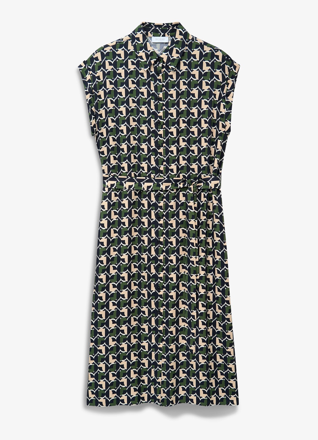 Hobbs Kalinda midi blousejurk met grafische print - voorkant 2 groen