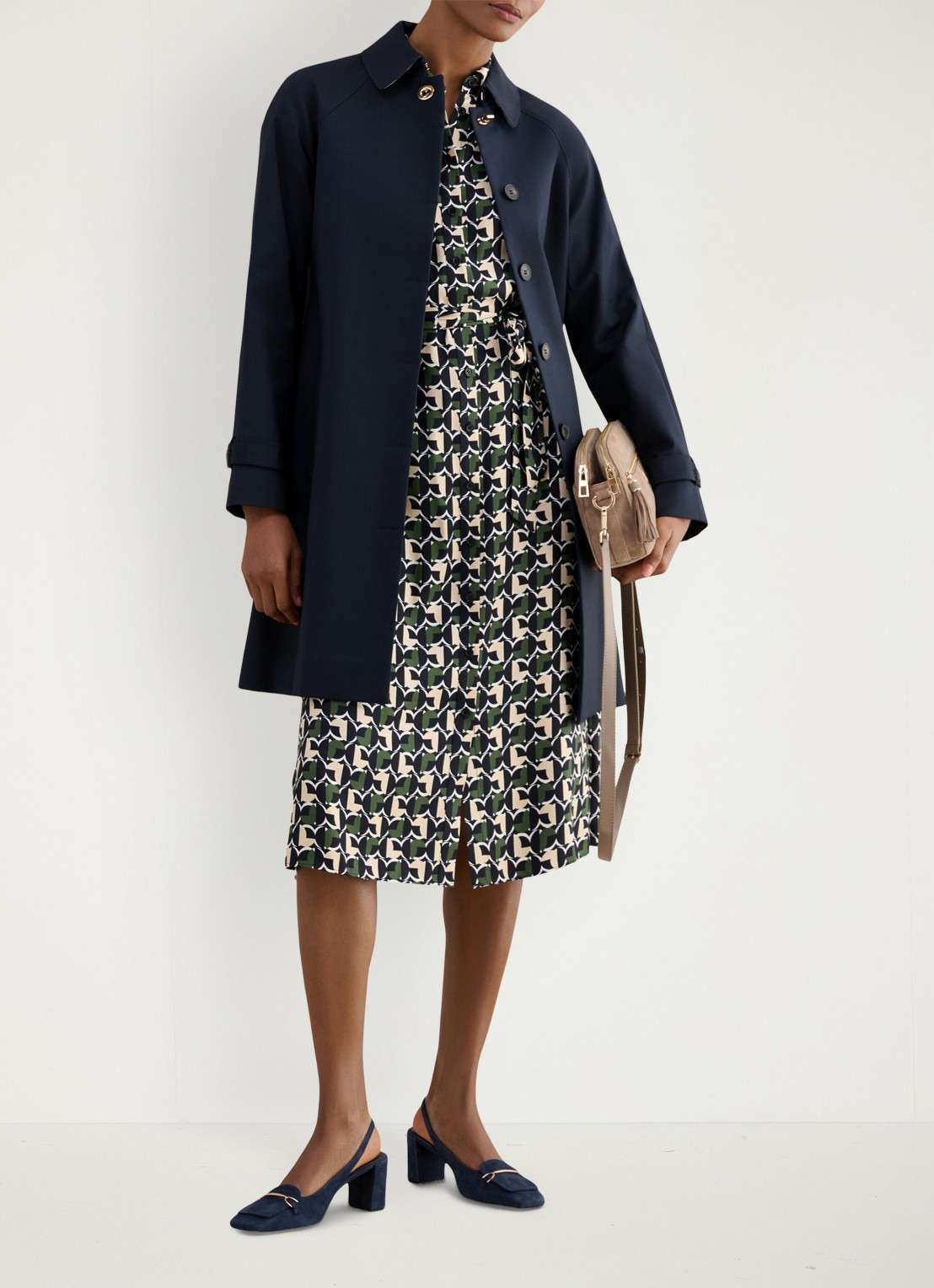 Hobbs Kalinda midi blousejurk met grafische print - voorkant 3 groen
