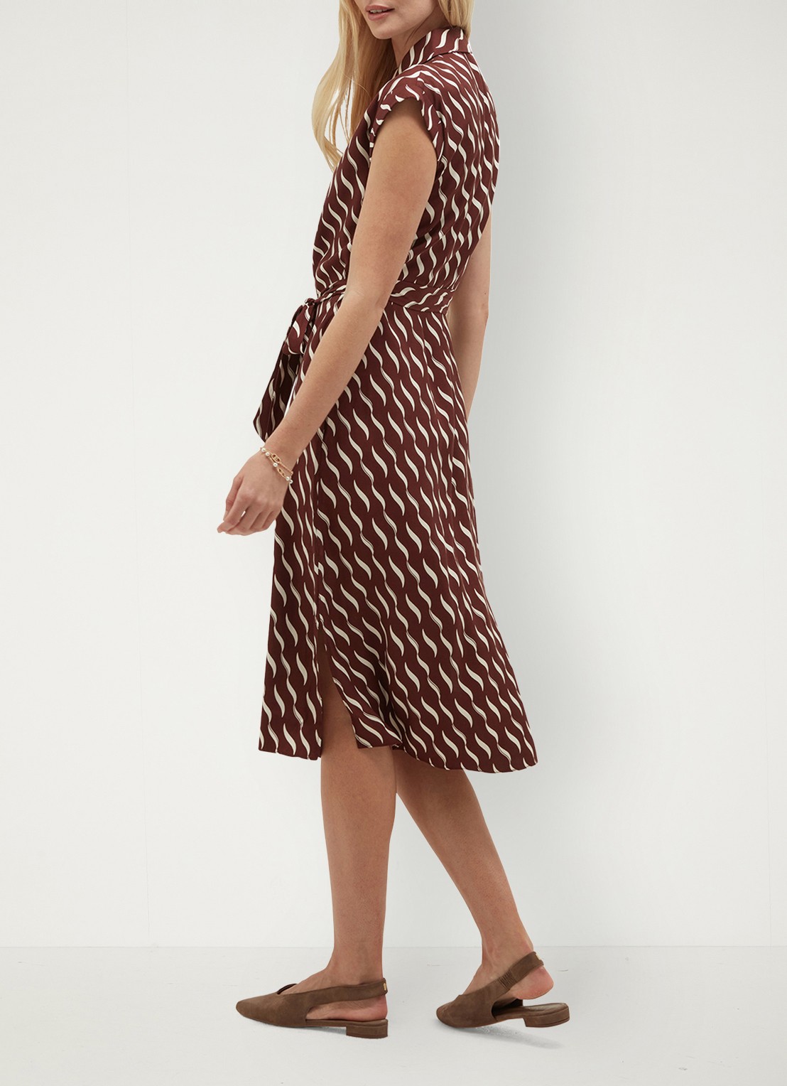 Hobbs Kalinda midi jurk met grafische print - achterkant bruin