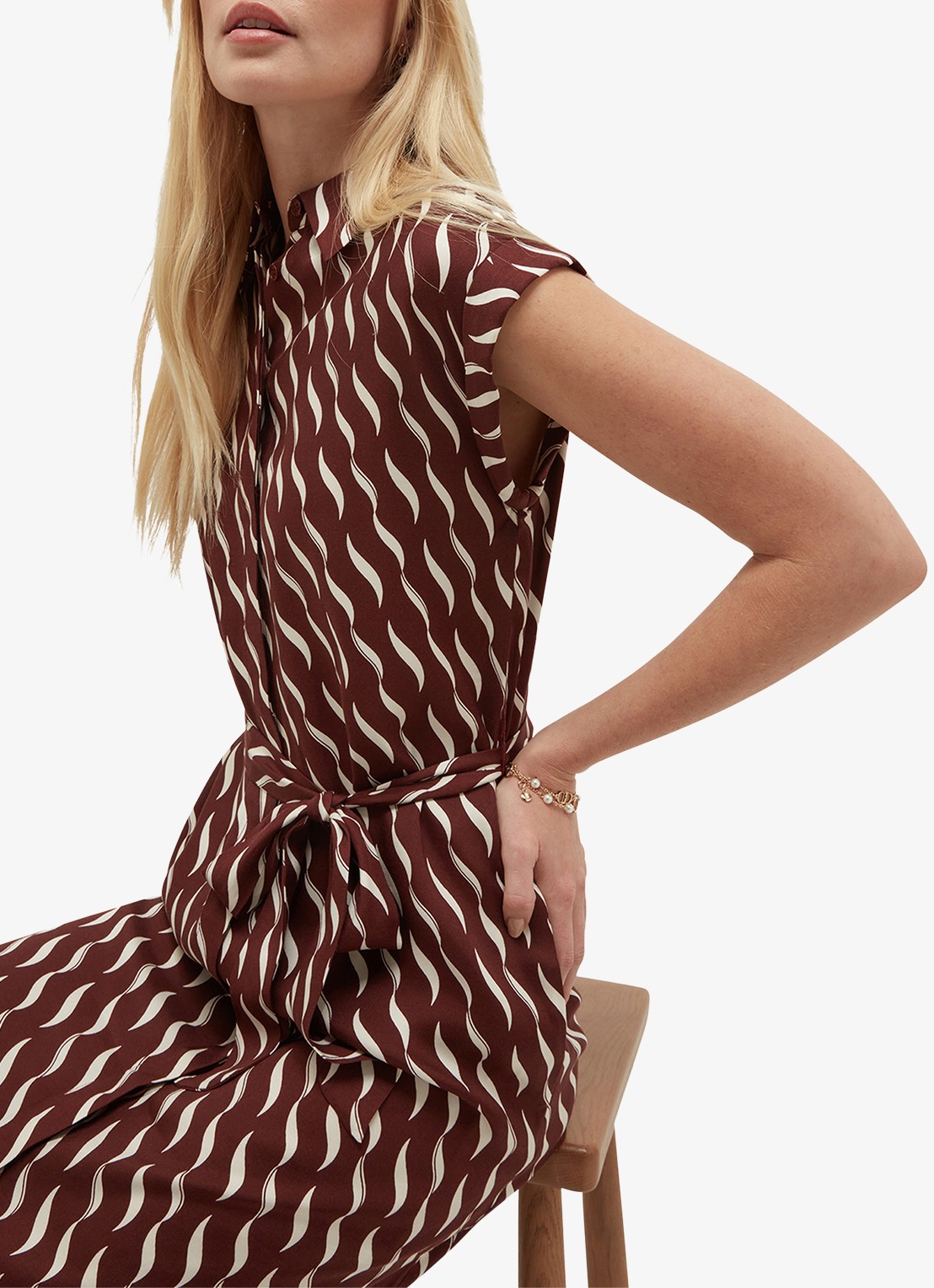 Hobbs Kalinda midi jurk met grafische print - detail 4 bruin