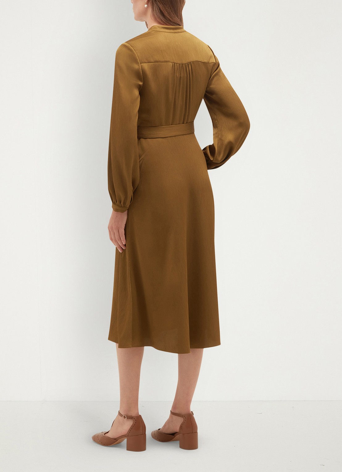 Hobbs Katia midi tuniekjurk met strikceintuur - achterkant 3 khaki