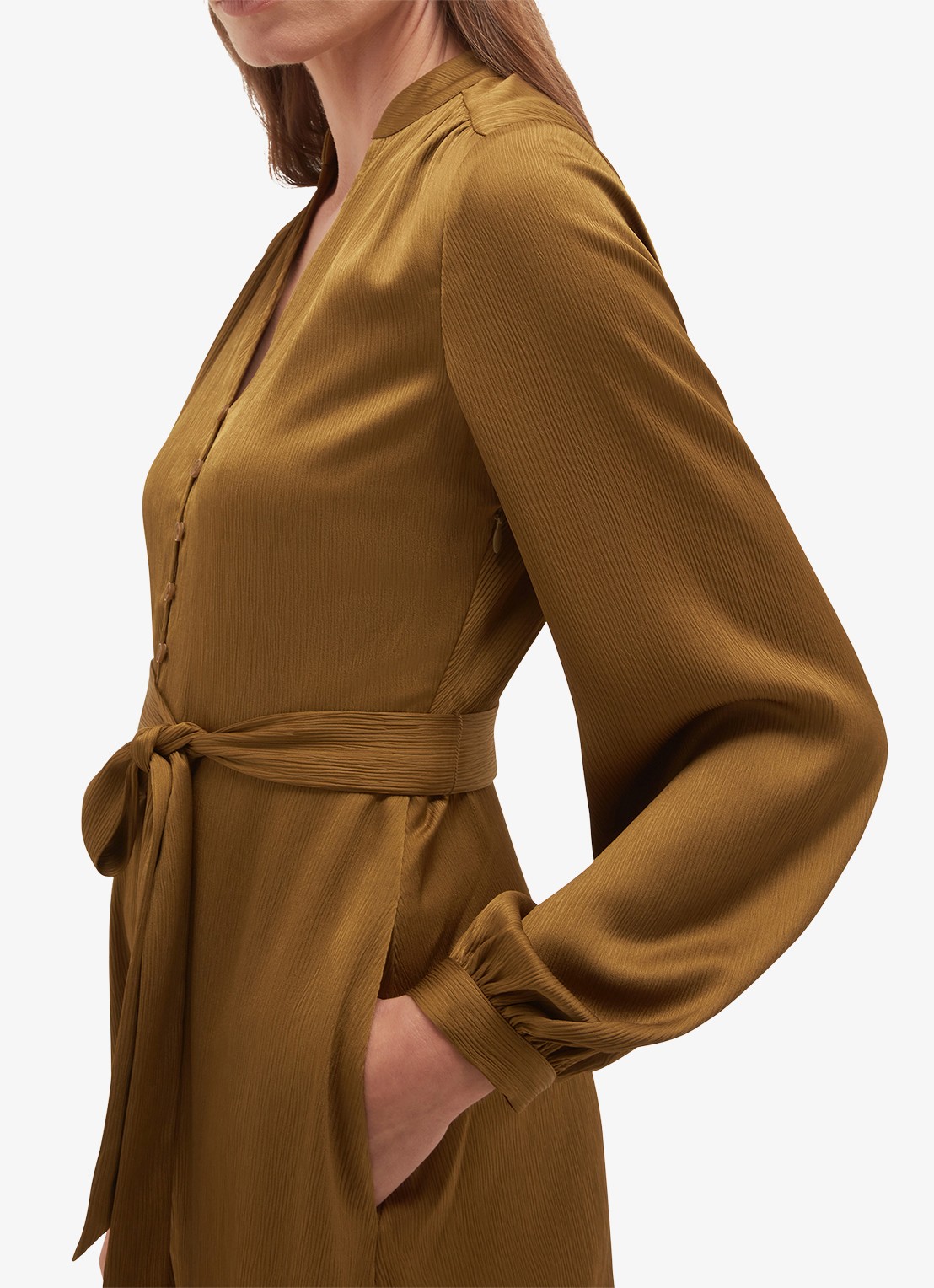 Hobbs Katia midi tuniekjurk met strikceintuur - detail 2 khaki