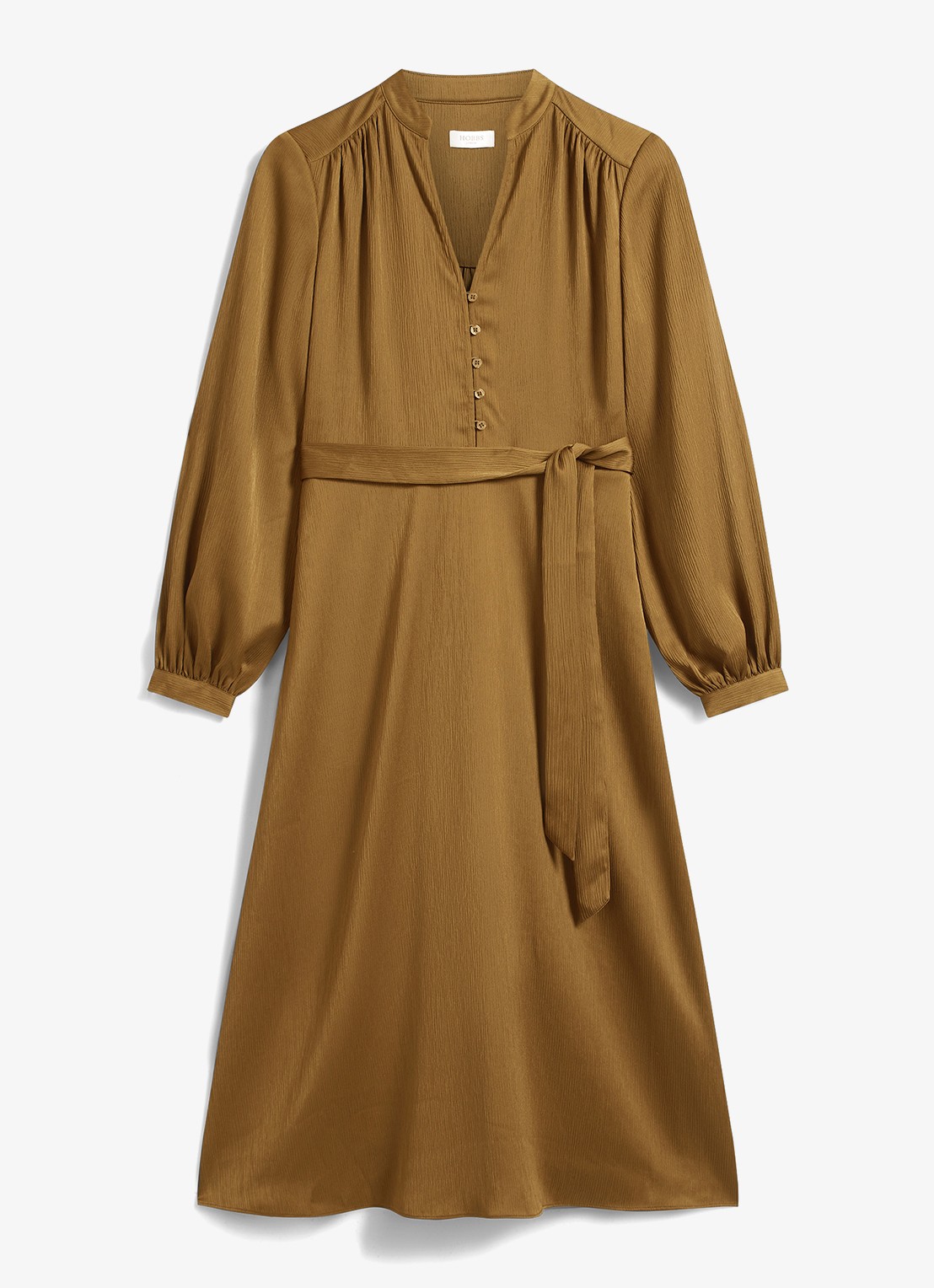 Hobbs Katia midi tuniekjurk met strikceintuur - voorkant 4 khaki