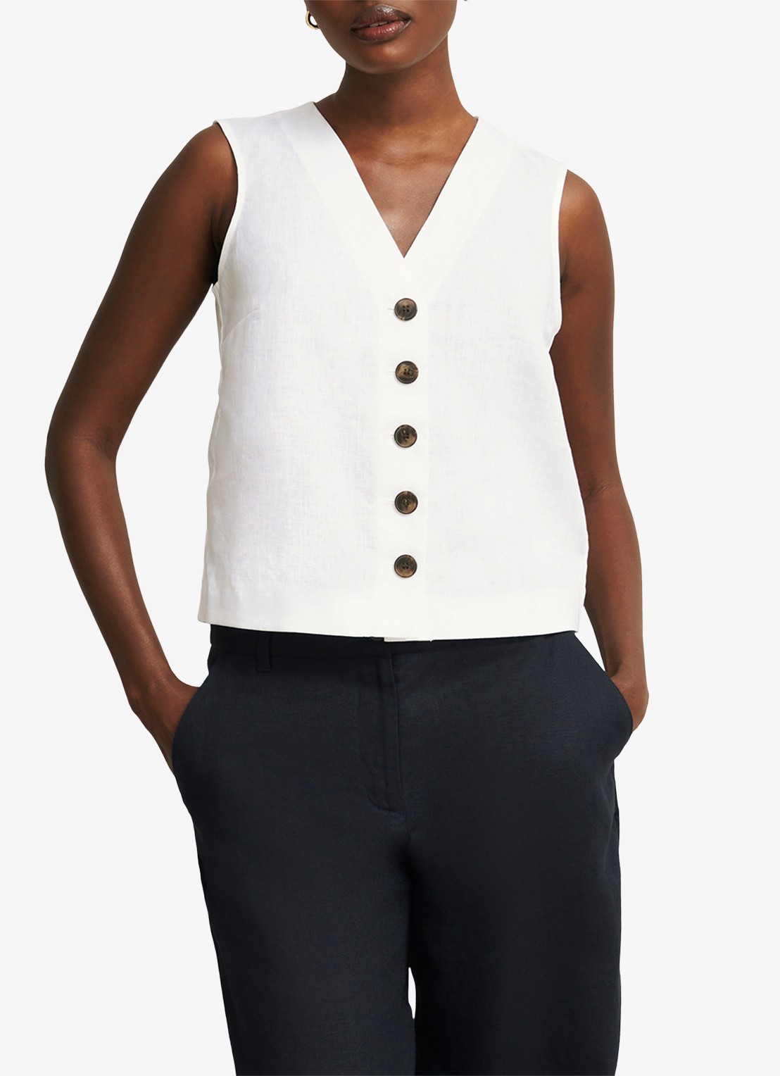 Hobbs Kaylee top van linnen - detail wit