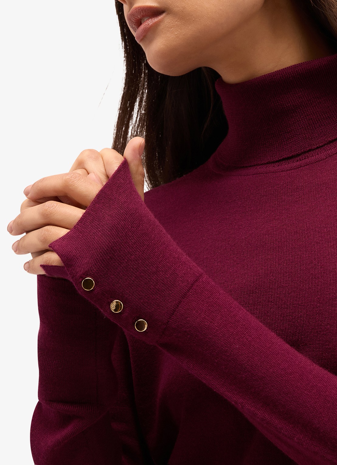 Hobbs Lara fijngebreide trui van merino wol - detail 4 bordeauxrood