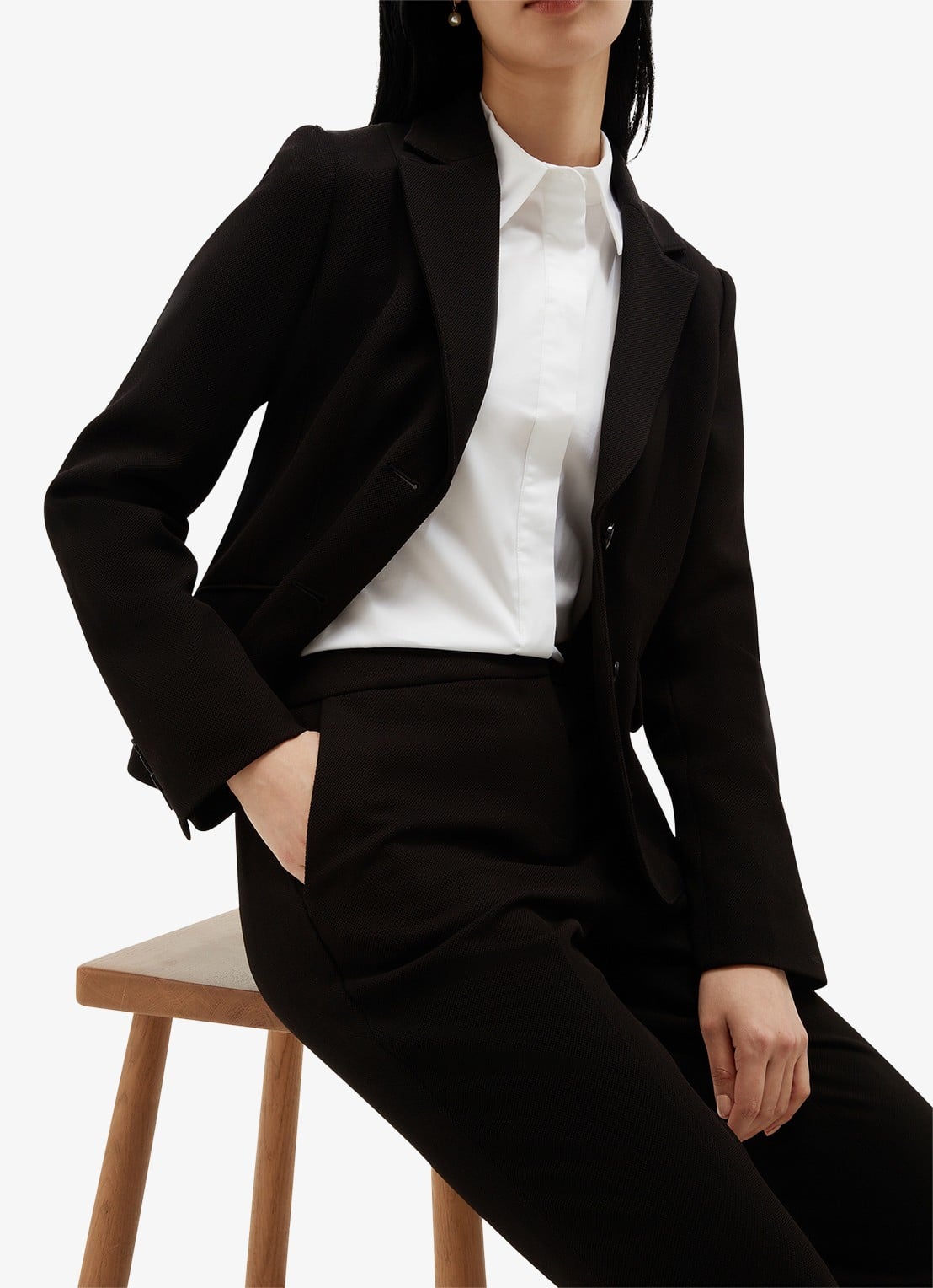 Hobbs Lea high waist slim fit pantalon met steekzakken - detail 3 zwart