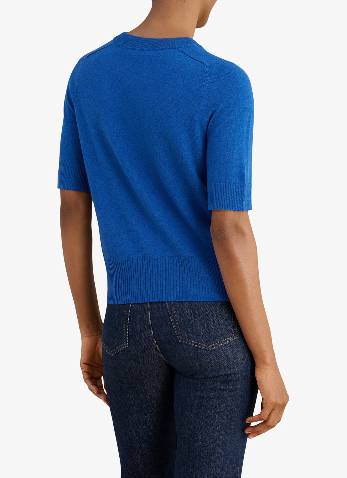 Hobbs Leena fijngebreide top in wolblend - achterkant blauw