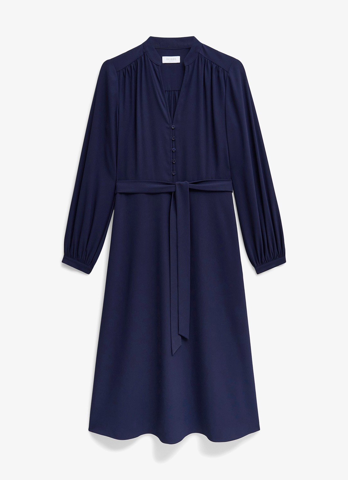 Hobbs Lettie midi jurk met strikceintuur - voorkant 5 donkerblauw