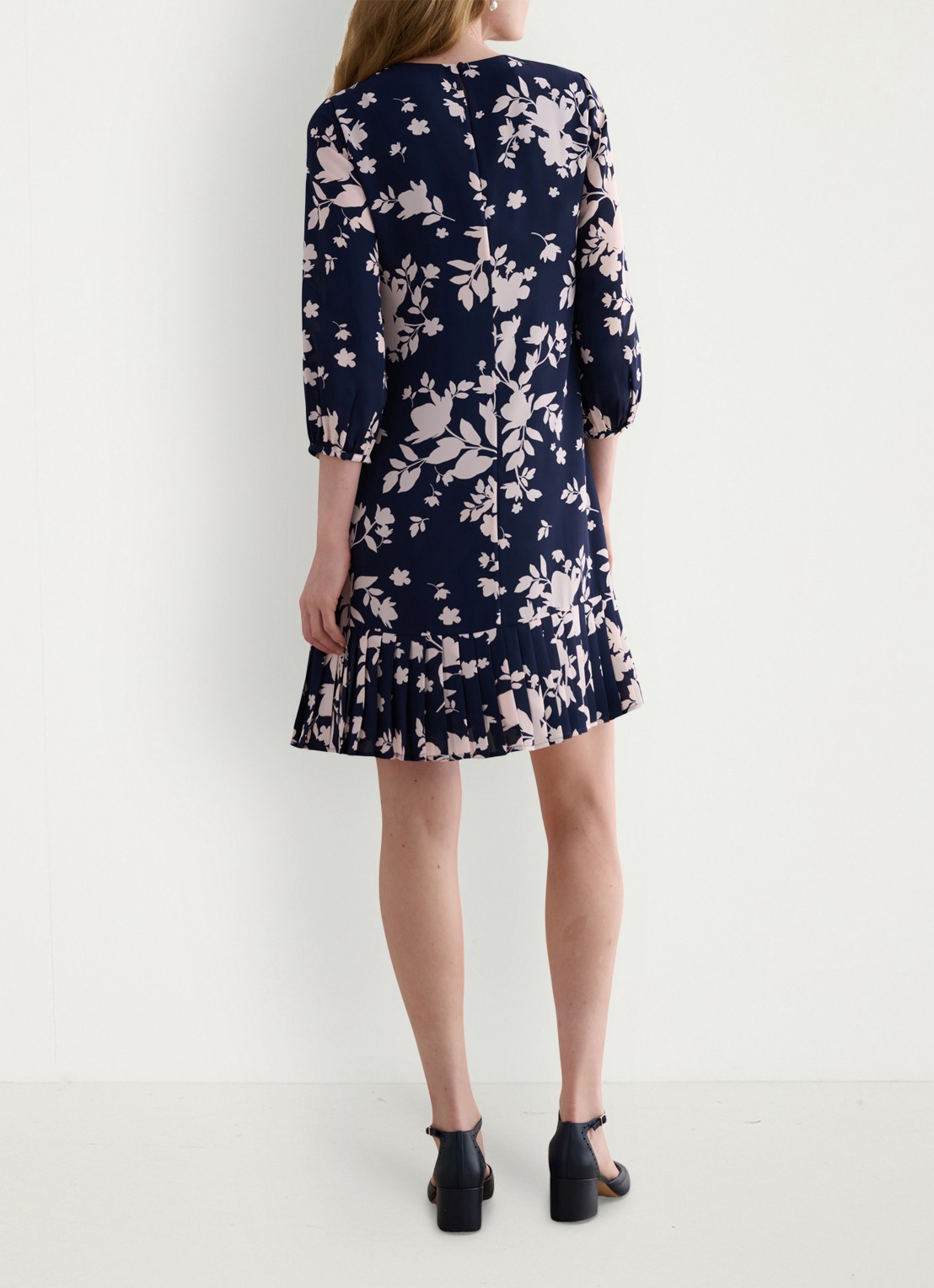 Hobbs Liana mini jurk met bloemenprint - achterkant 3 donkerblauw