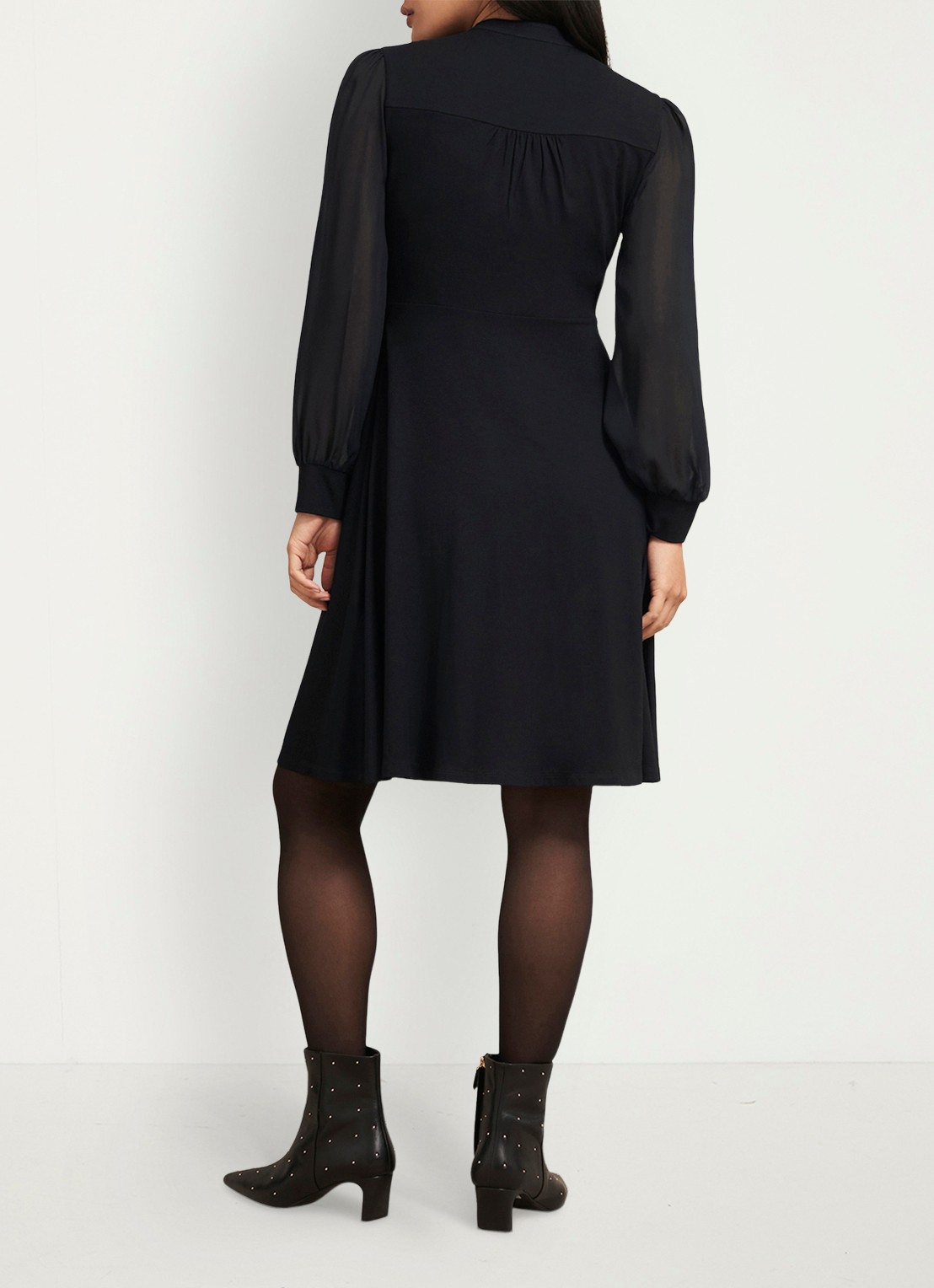 Hobbs Liberty midi tuniekjurk met pofmouwen - achterkant 7 zwart