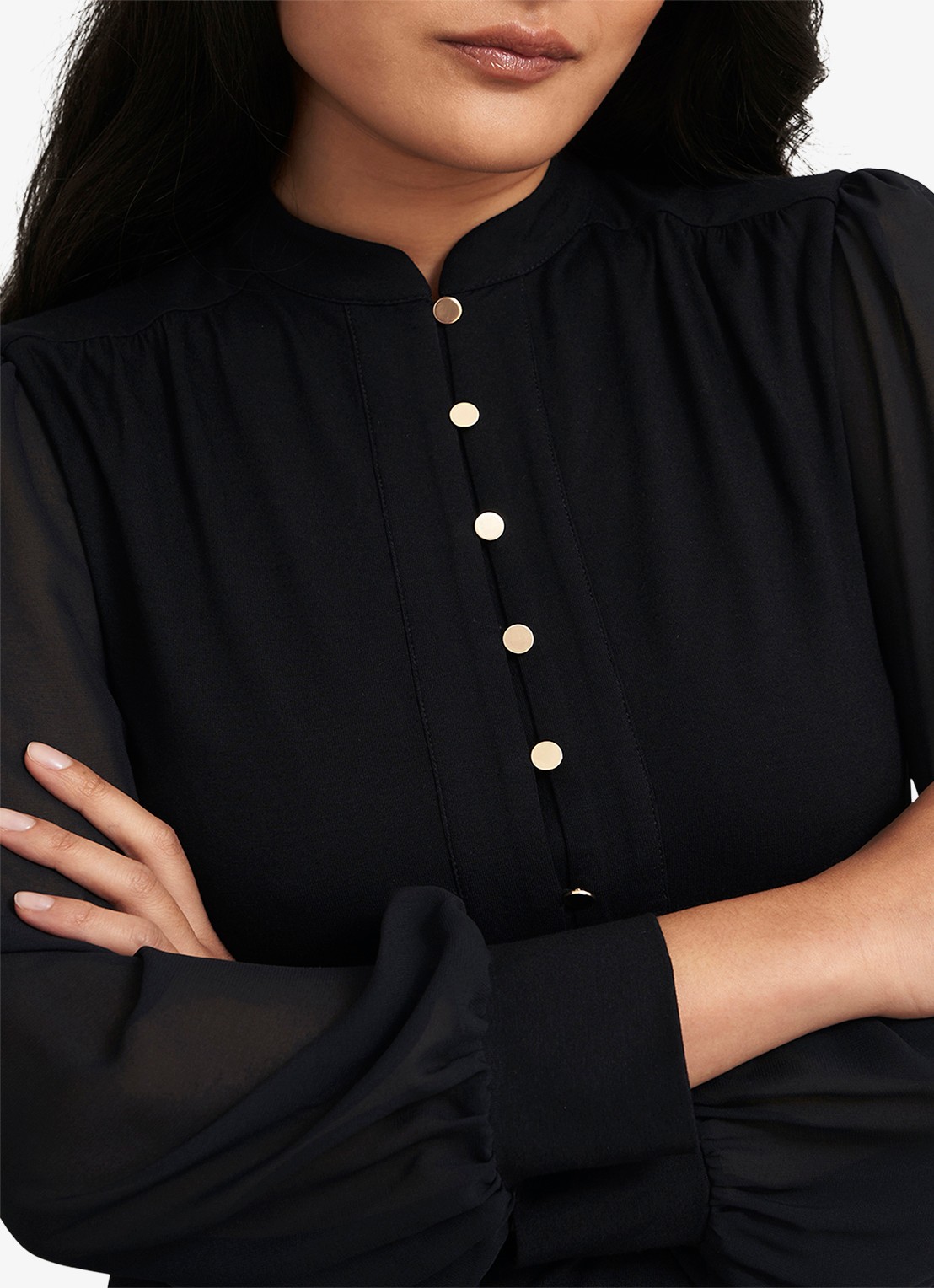 Hobbs Liberty midi tuniekjurk met pofmouwen - detail 3 zwart