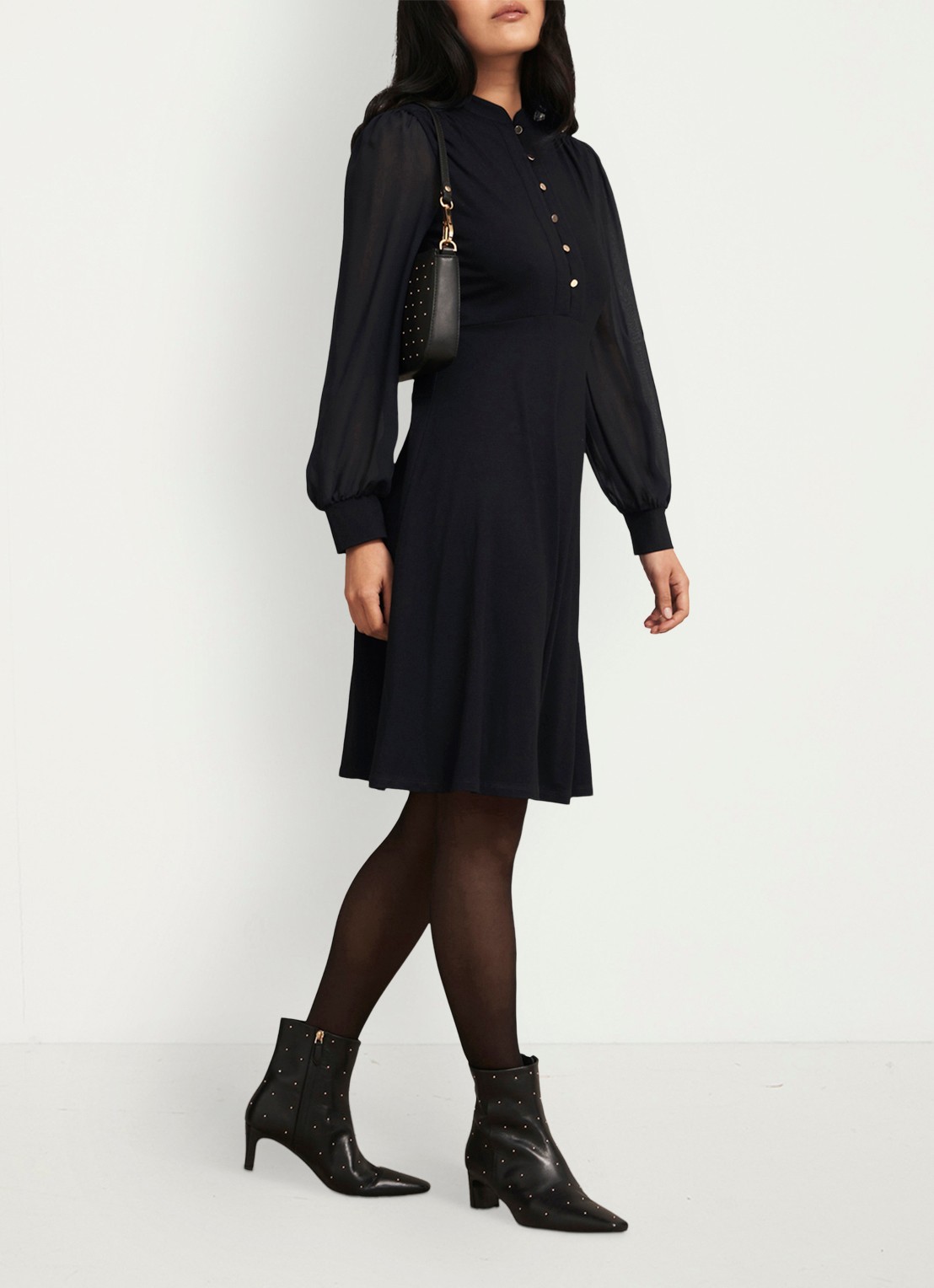 Hobbs Liberty midi tuniekjurk met pofmouwen - detail 4 zwart