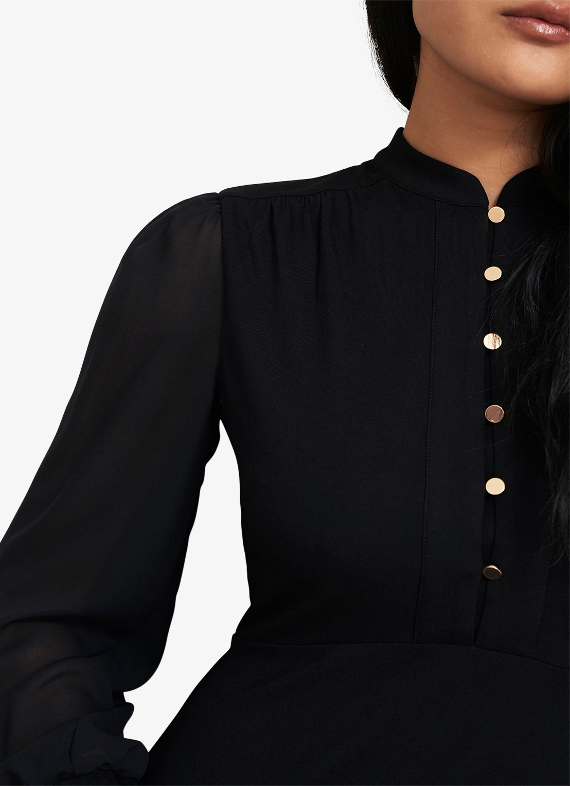 Hobbs Liberty midi tuniekjurk met pofmouwen - detail 5 zwart